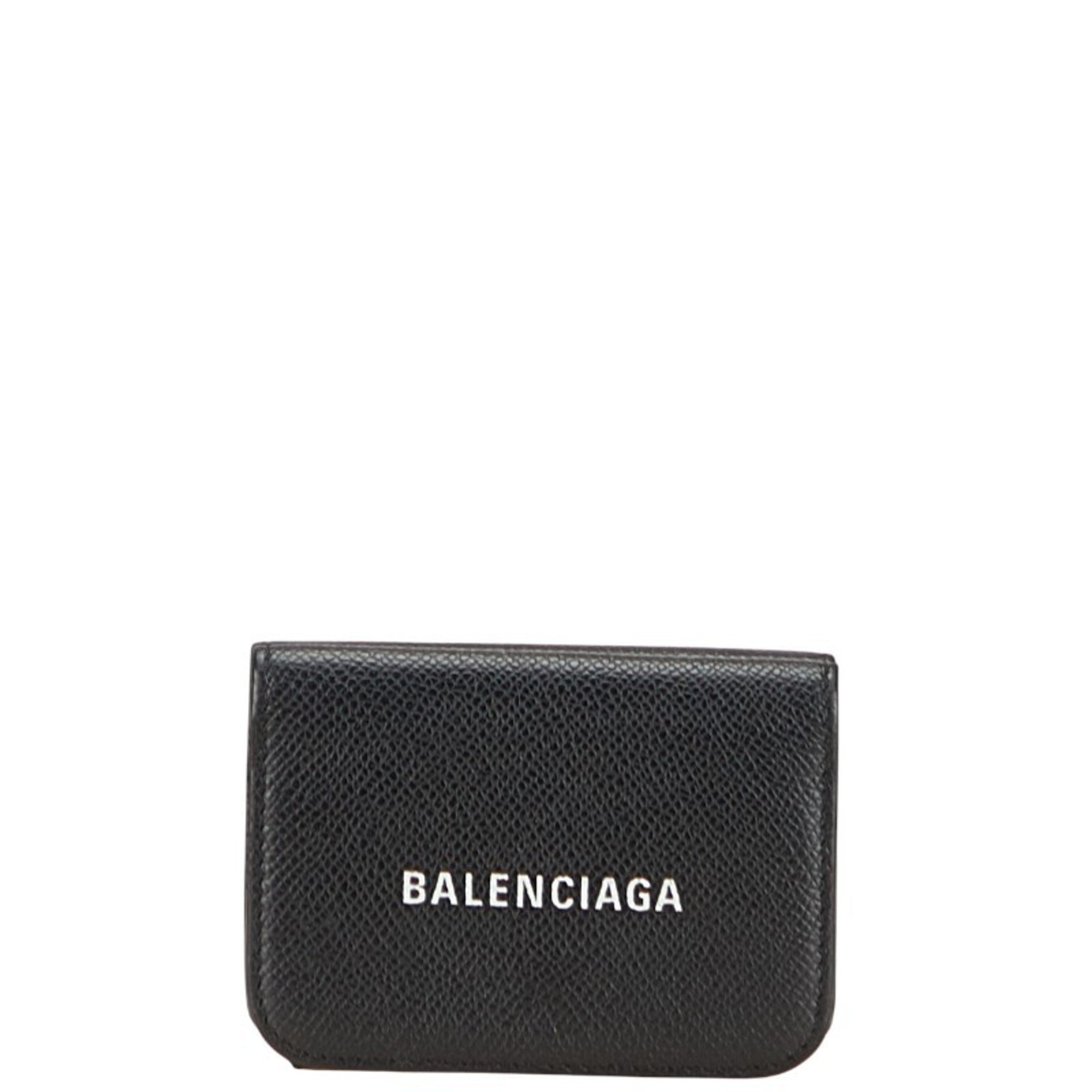 Balenciaga Logo Compact Trifold Wallet 593813 Black Leather Women's BALENCIAGA