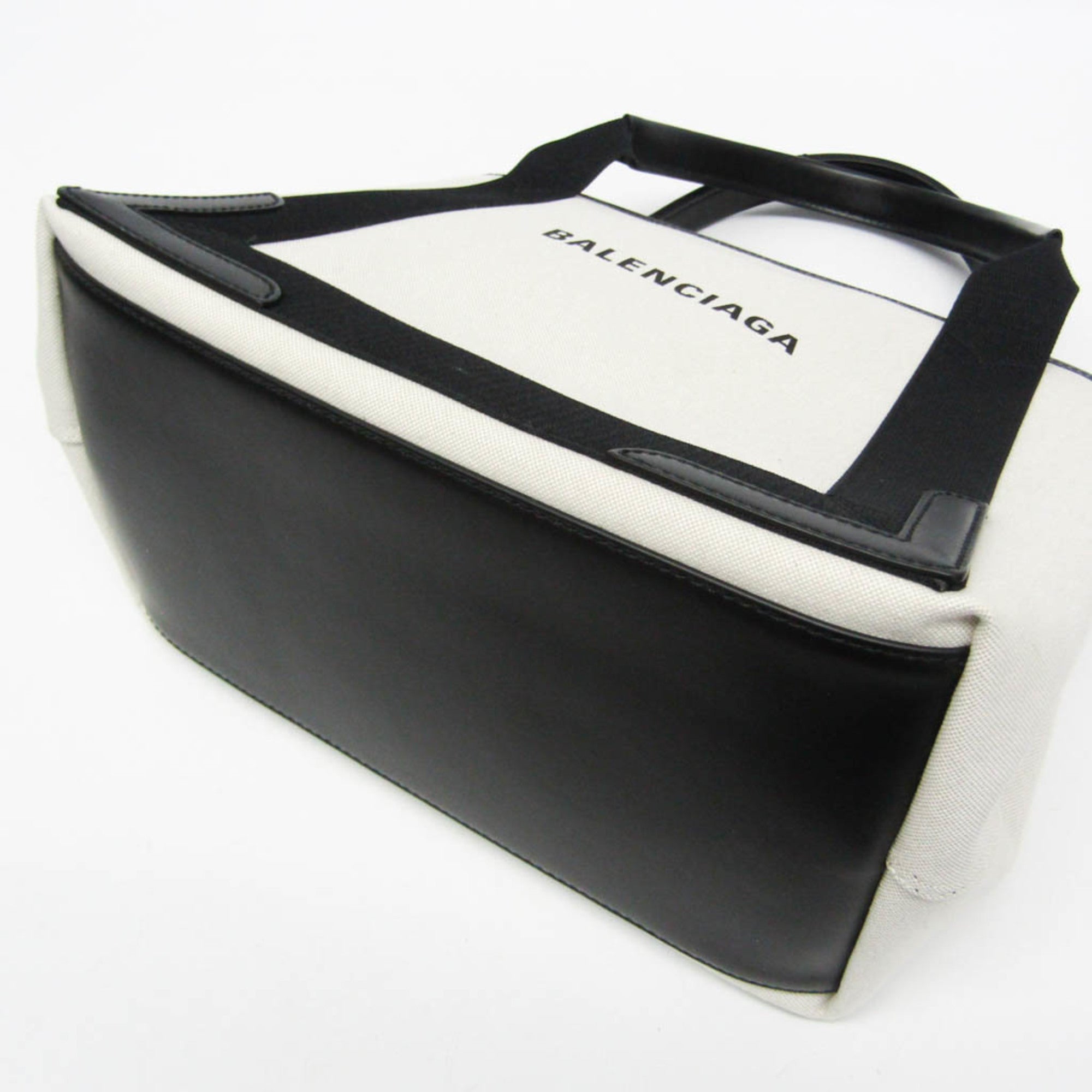 Balenciaga Navy Cabas S 339933 Women's Canvas,Leather Handbag Black,Off-white — Like New
