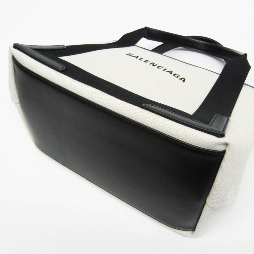 Balenciaga Navy Cabas S 339933 Women's Canvas,Leather Handbag Black,Off-white — Like New