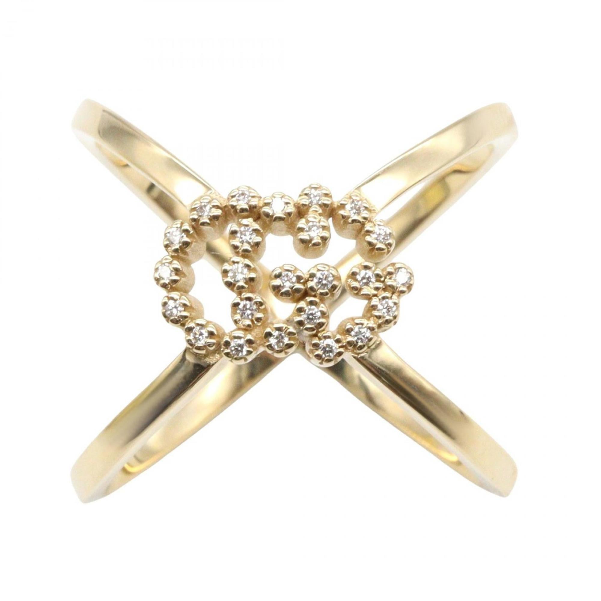 Gucci GG Running Cross Logo Diamond Ring, 18K Yellow Gold, Diamond, Men's, Women's, Clear — Like New