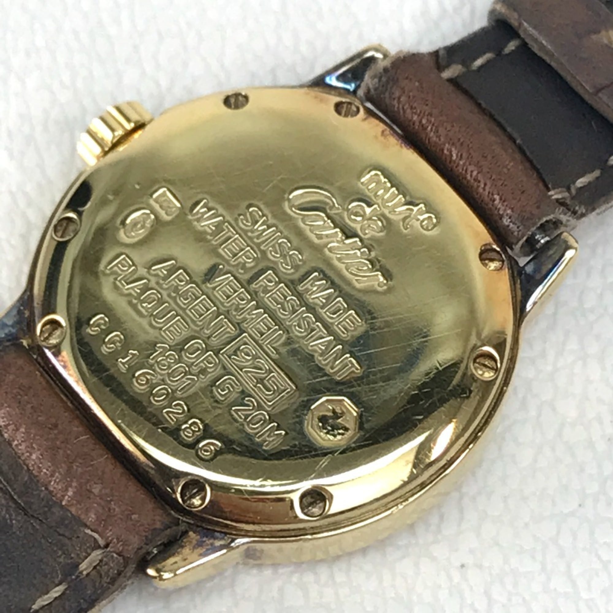 CARTIER 1801 Mastrond Vermeil Watch SV925 Leather Strap Women's Gold E-210908-30 — Good
