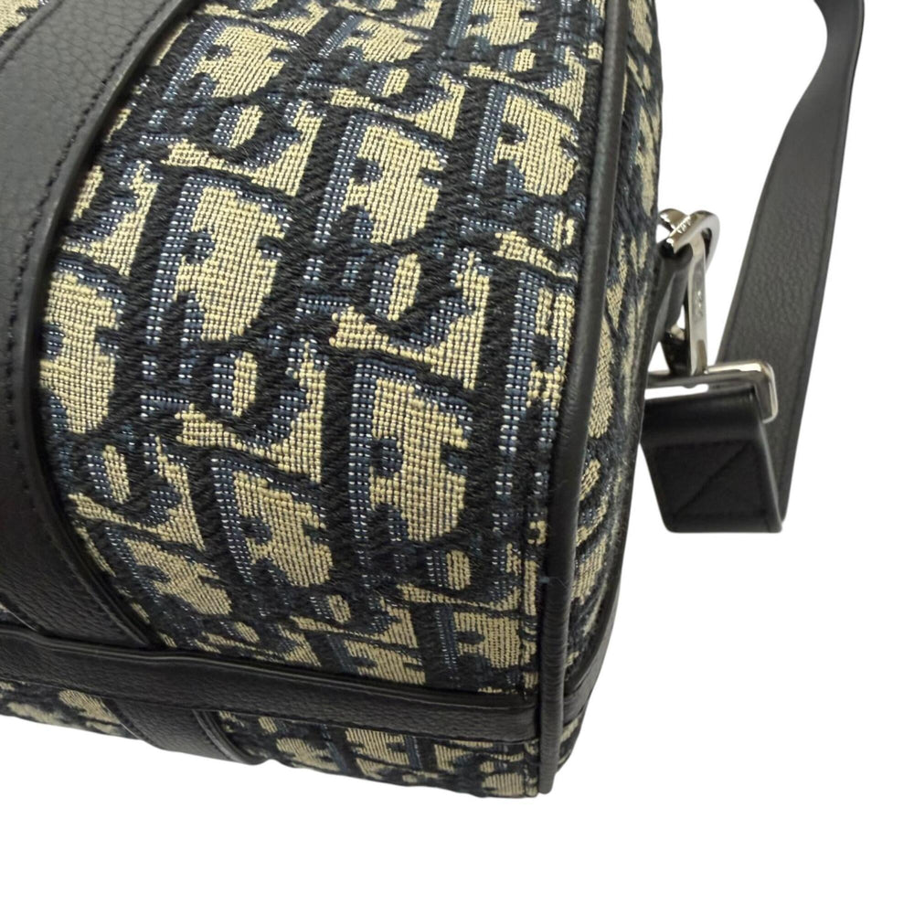 DIOR Homme 1ADDU114 Lango 26 Leather Oblique Jacquard Saddle 2-Way Shoulder Bag, Beige/Navy, Made in Italy, Men's, with Dust Bag — Like New