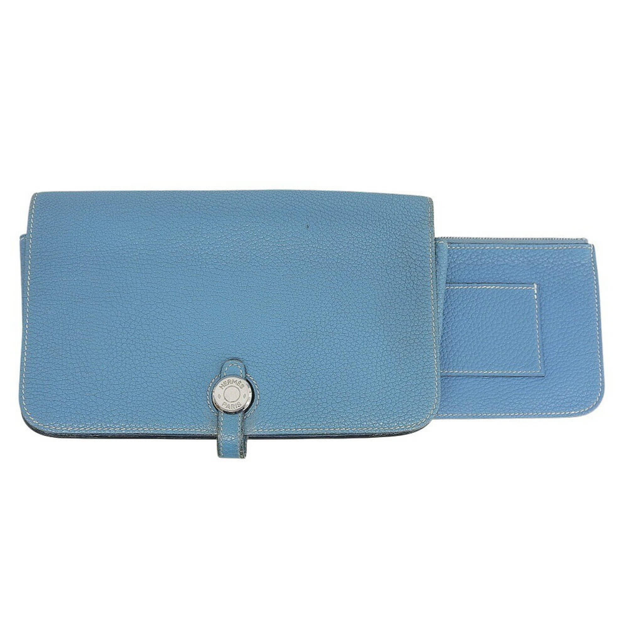 Hermes Hermès Dogon GM long wallet in Taurillon Clemence leather, blue jean, with G stamp
