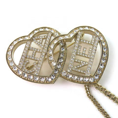 CHANEL C23B ABB655 Coco Mark Metal Strass Double Heart Chain Brooch Gold Women's — Like New