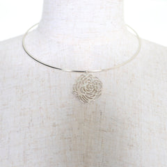 CHANEL 925 Camellia Logo Choker Necklace, Silver, Weight 14.0g, Women's Accessory — Like New
