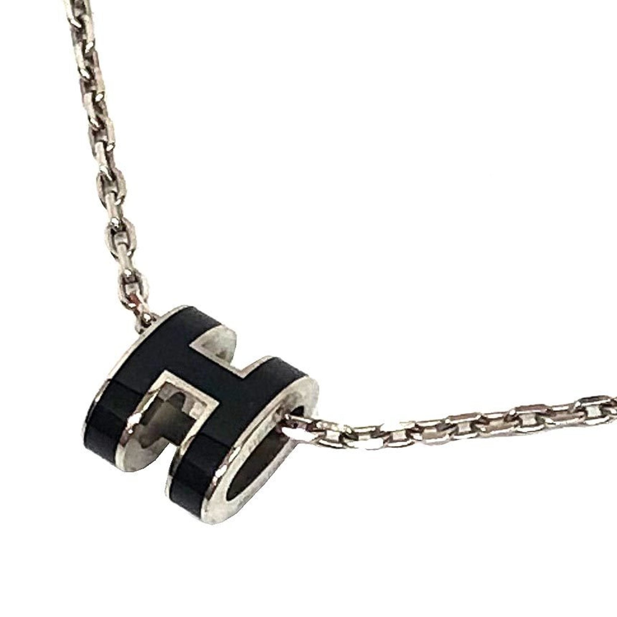 Hermes Hermès H-shaped chain necklace, Mini Pop H, Ash, silver and black, for women — Like New