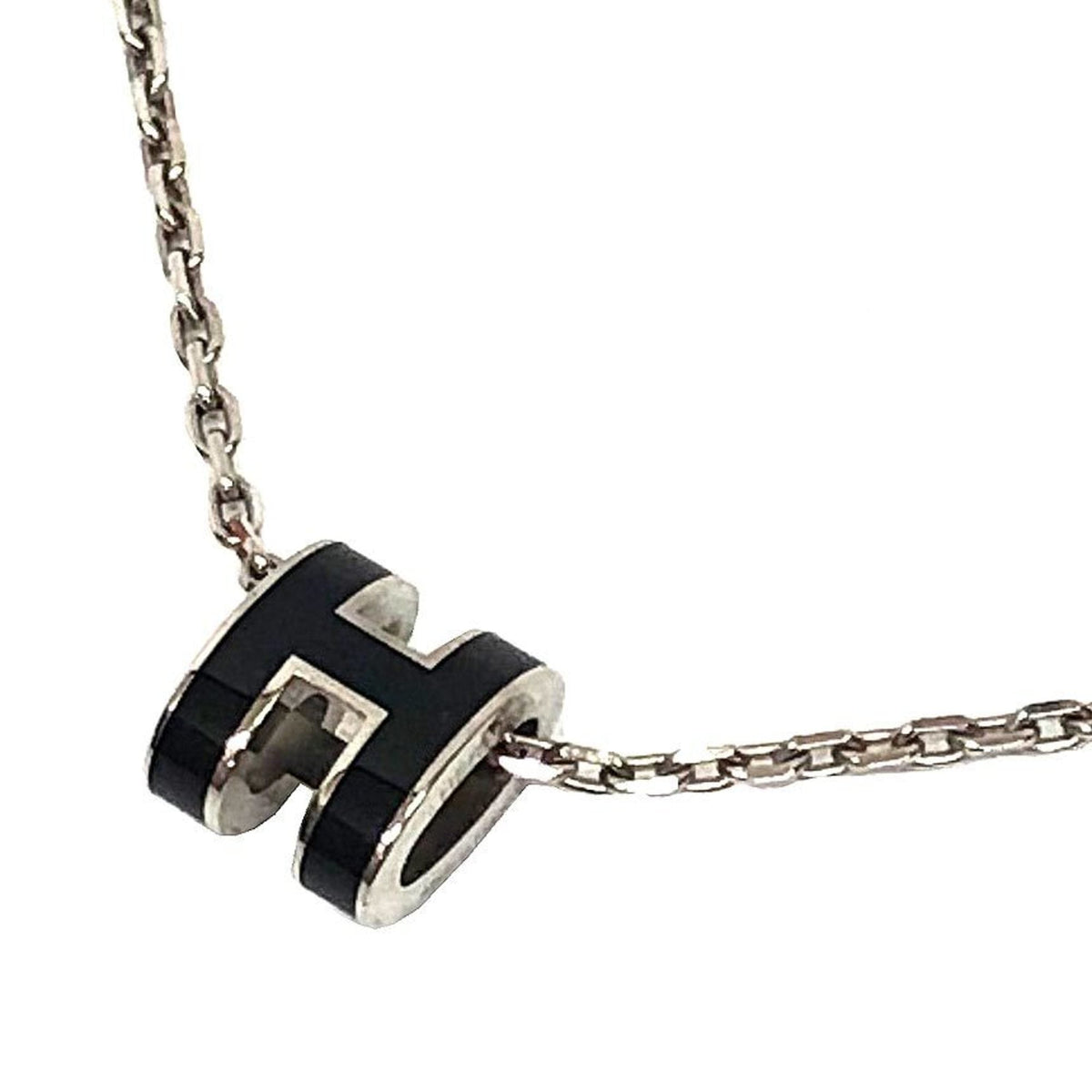 Hermes Hermès H-shaped chain necklace, Mini Pop H, Ash, silver and black, for women — Like New