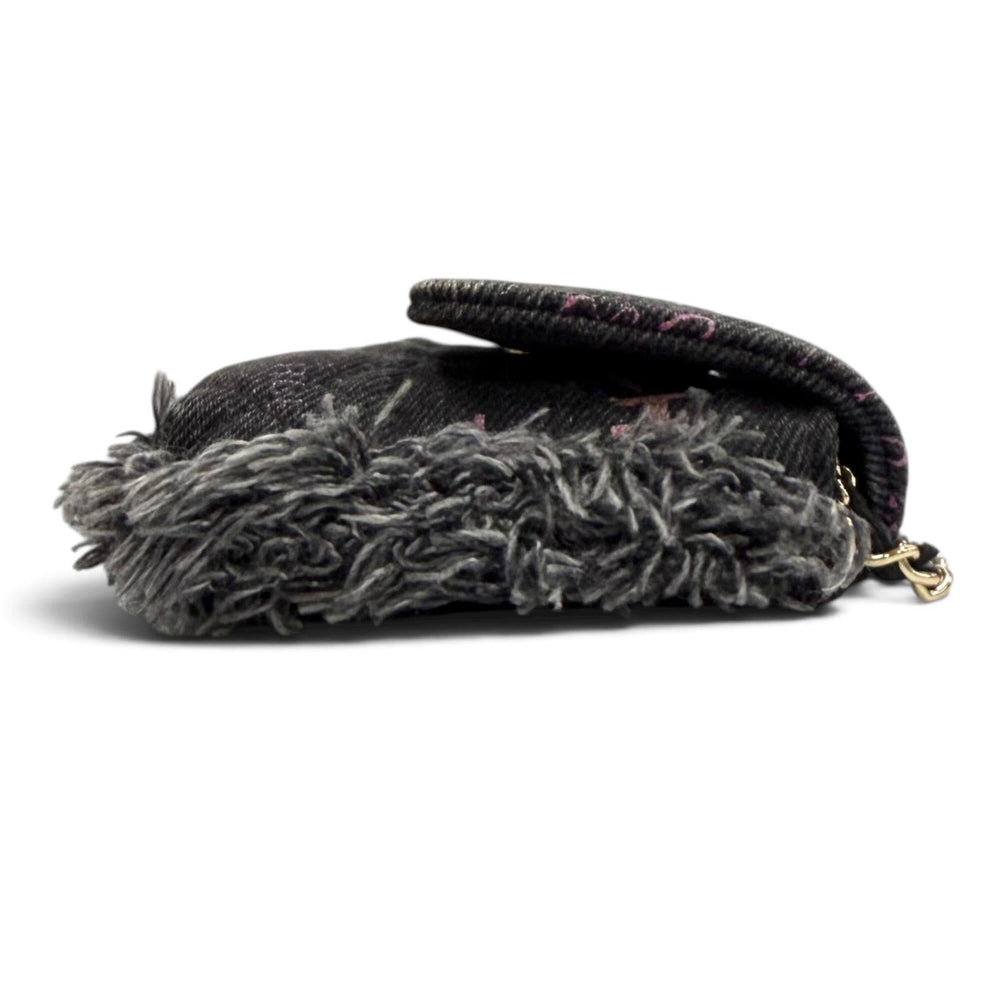CHANEL Coco Mark Mini Matelassé Denim Leather Chain Fringe Bag Shoulder Black Multi Made in France Women's with Box and Dust — Like New