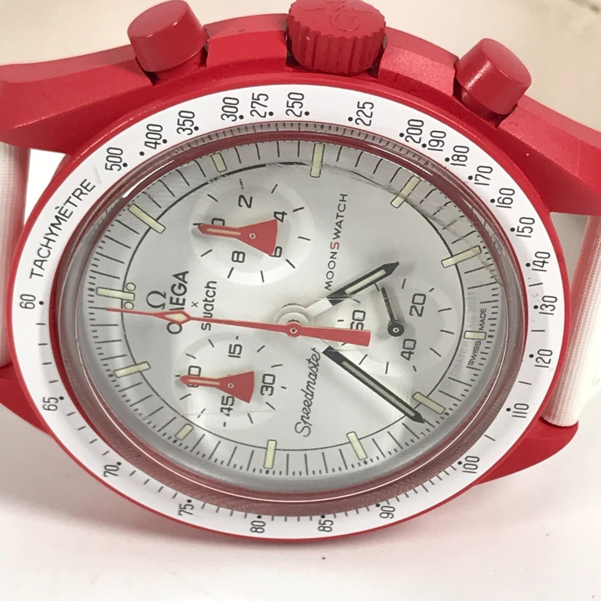 OMEGA Swatch SO33R100 Omega collaboration Moon MISSION TO MARS Mars watch for women, red — Like New