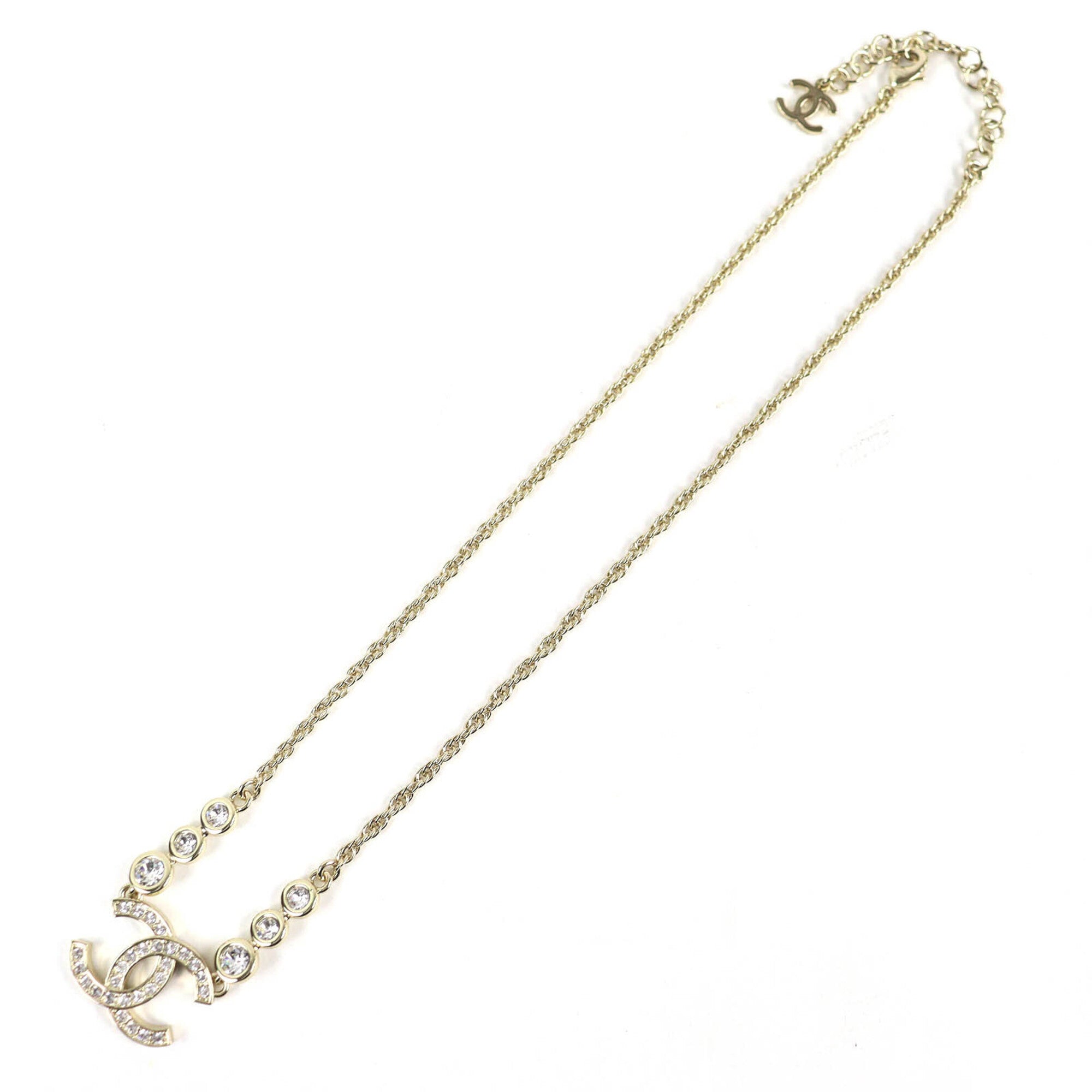 CHANEL (2025 model) B25S Coco Mark Rhinestone Chain Necklace, Gold, with Box, Women's — Like New