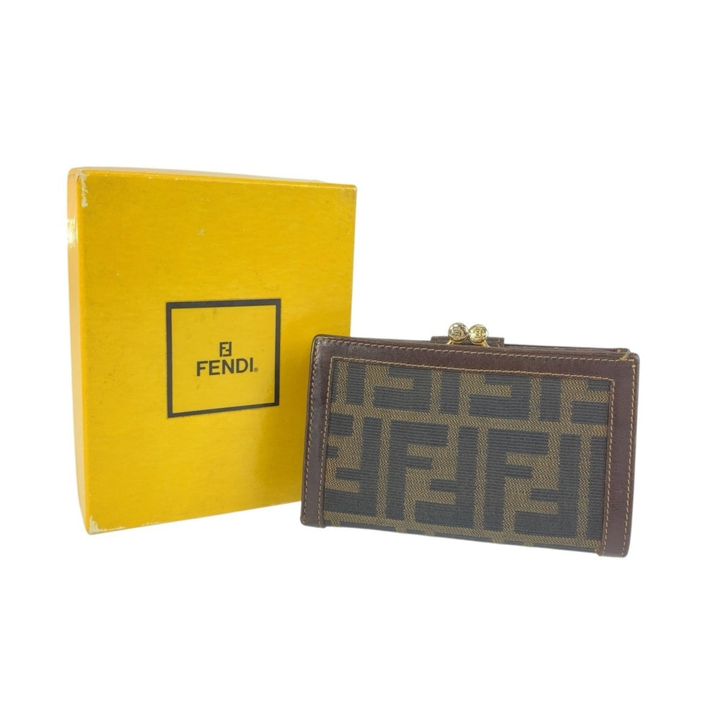 FENDI Zucca purse, brown canvas and leather with gold hardware, 2270 01692 089, compact wallet for women