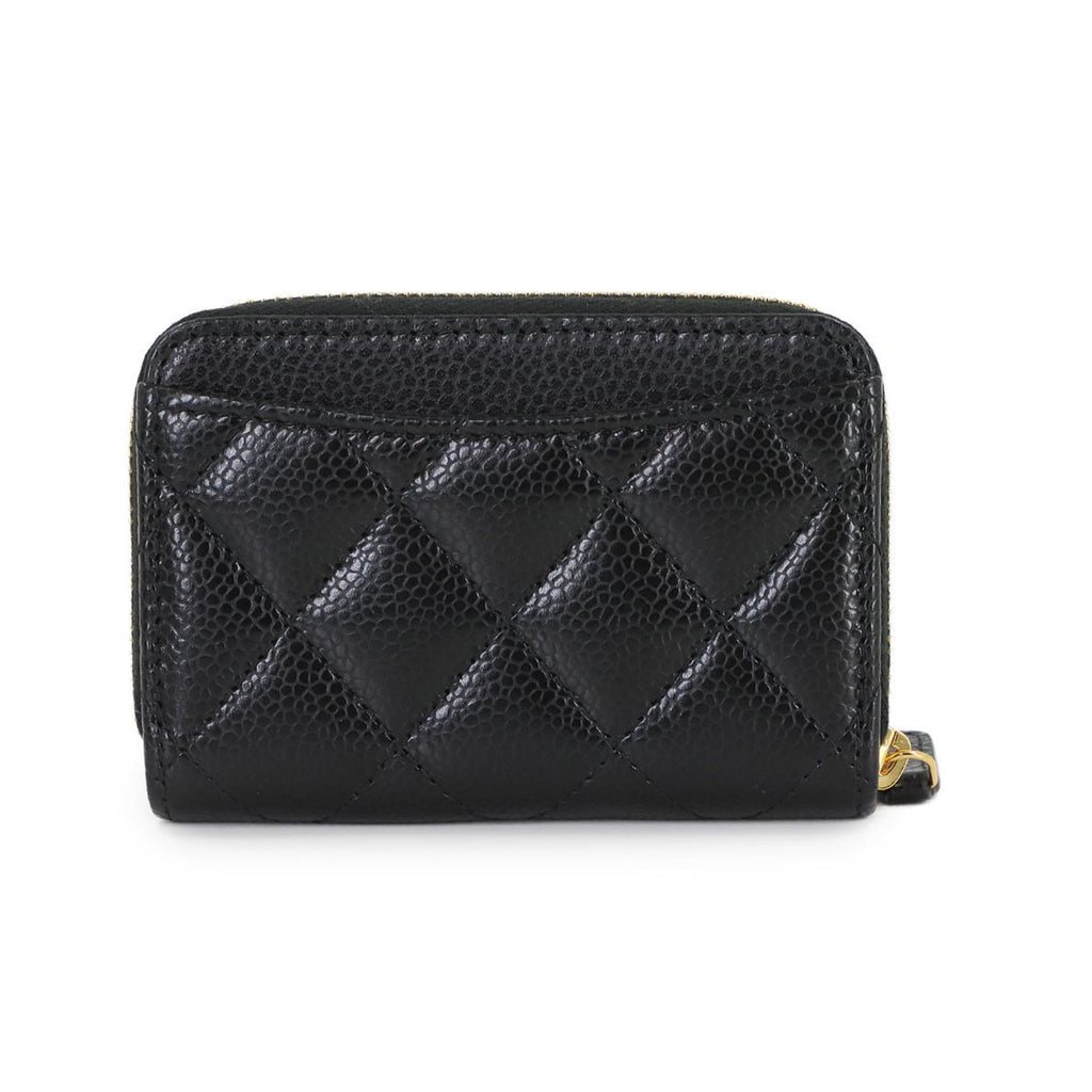 CHANEL Matelasse Classic Zip Coin Purse, Caviar Leather, Black, Coco Mark, Gold Hardware, AP0216