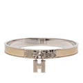 Hermes Hermès Kelly H Cadena Bangle Bracelet in Silver Beige Metal and Leather for Women