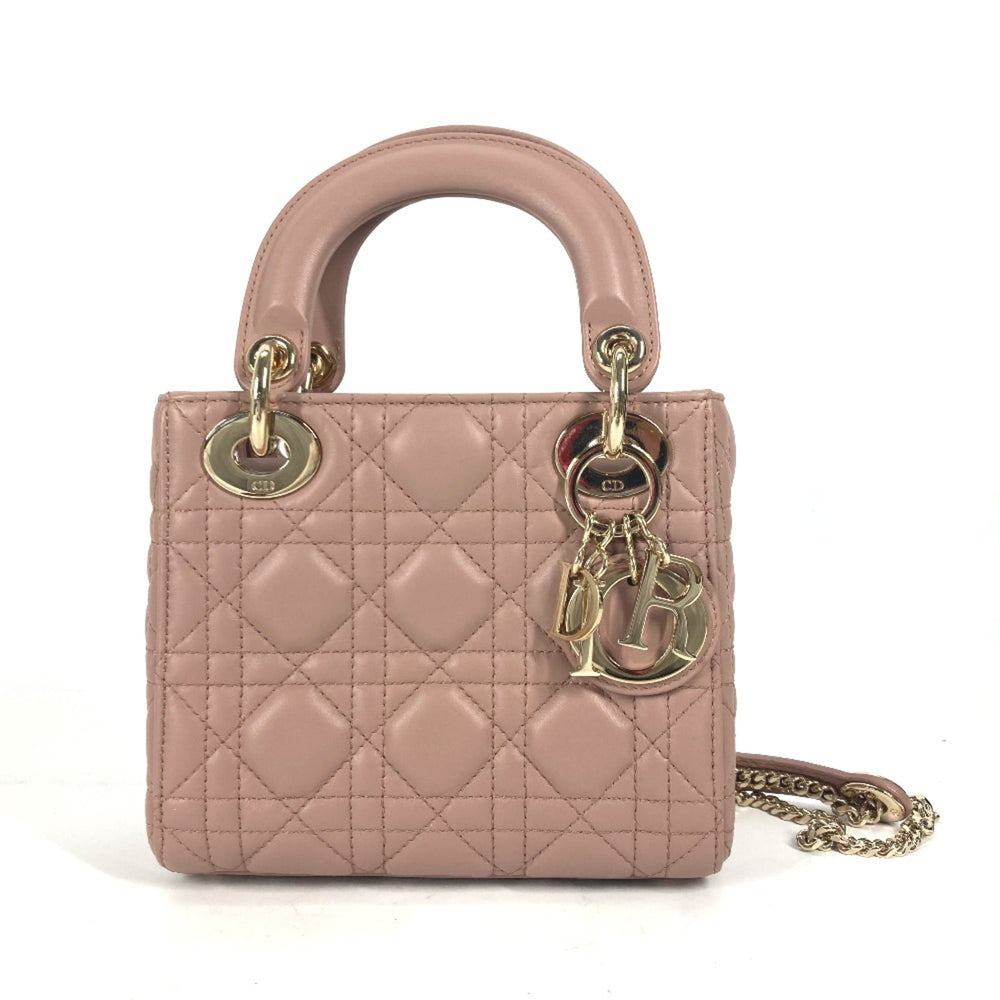 CHRISTIAN DIOR M0505ONGE_M50P Lady CHRISTIAN DIOR Cannage Chain Shoulder Bag Crossbody Bag Hand Bag Pink BeigeBased — Like New