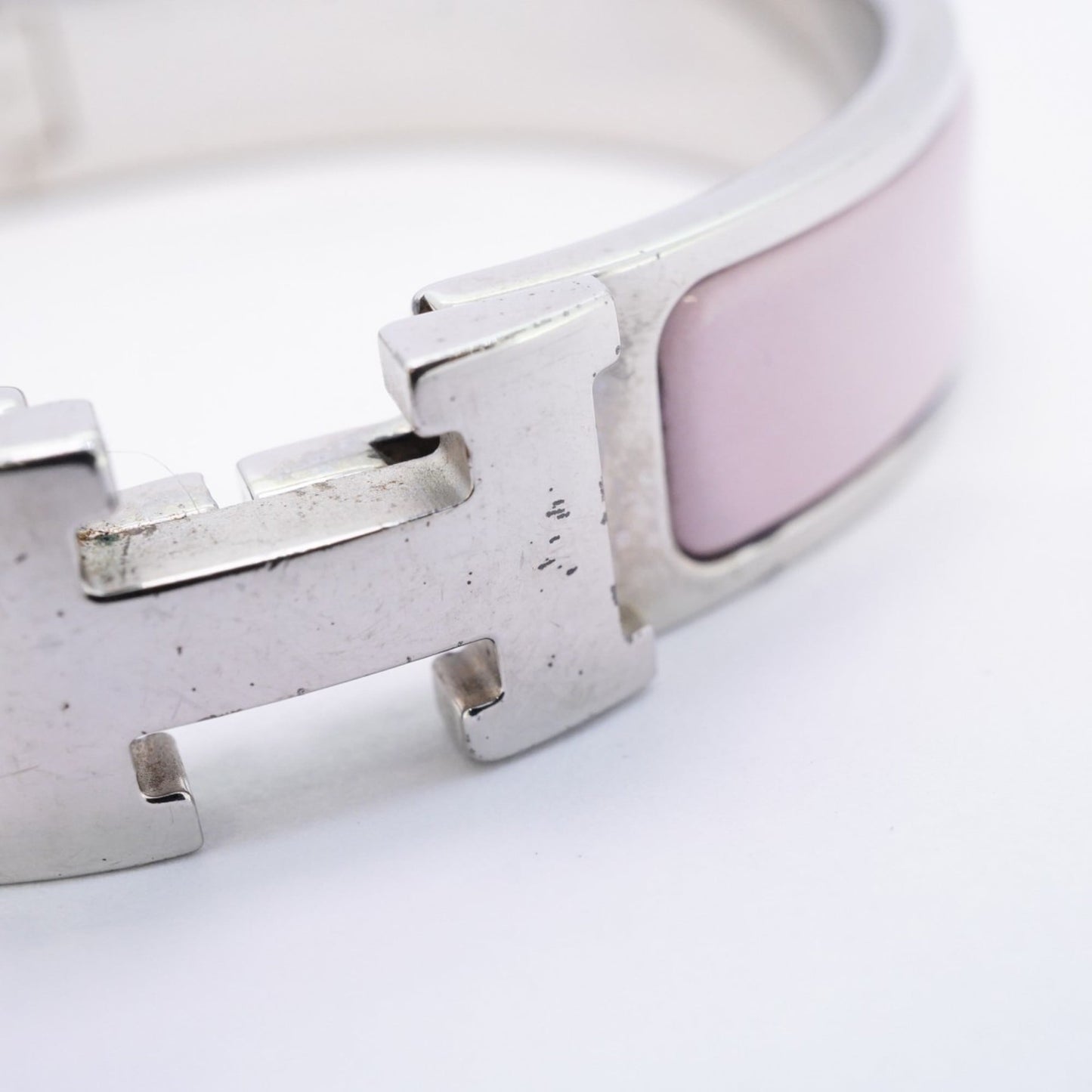 Hermes Click Clack PM Bangle, Metal, Silver, Pink, Women's