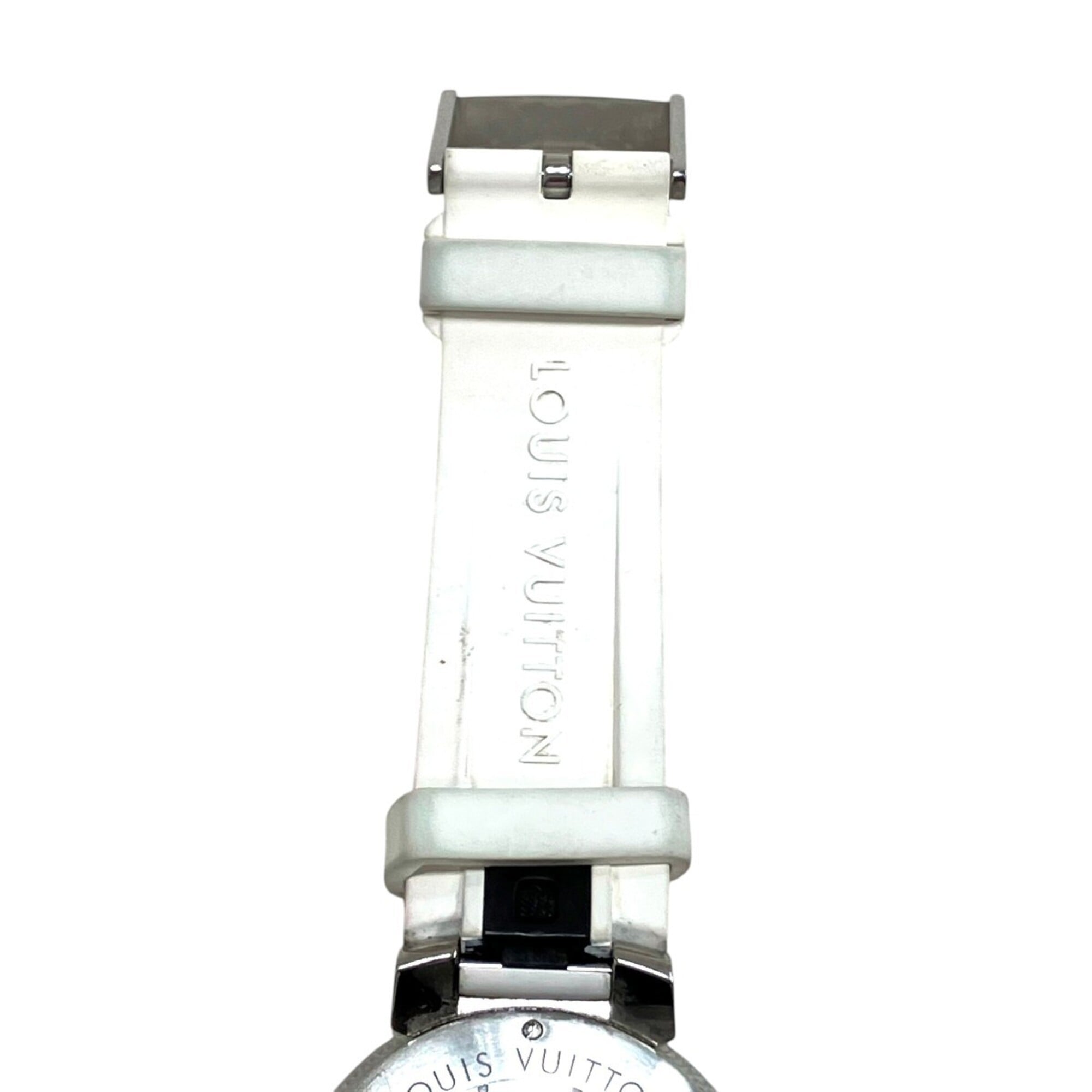 Louis Vuitton Tambour Slim Watch, Total Weight 51g, Stainless Steel, Rubber Strap, Quartz Movement, Black Dial, QA144 — Good