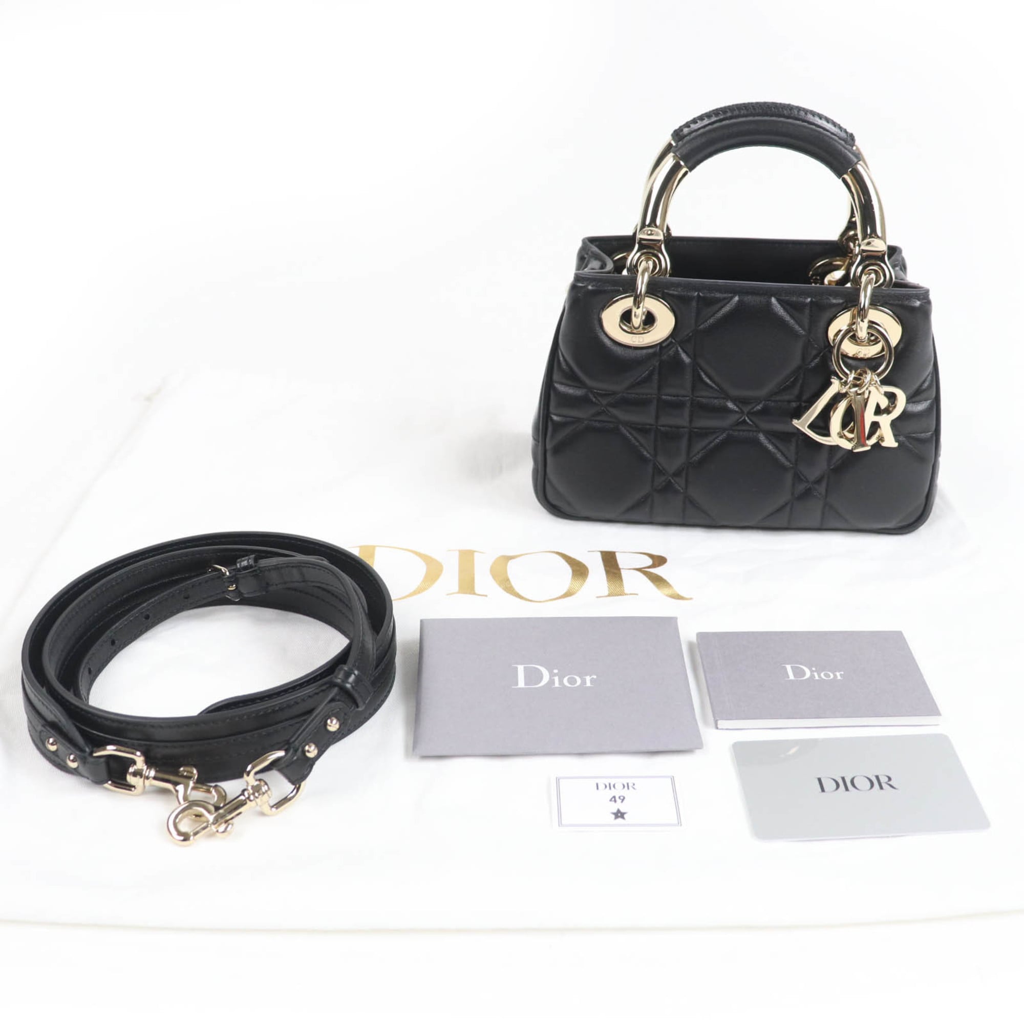 Christian Dior Cannage Lady 95.22 Mini Lambskin 2-Way Handbag/Shoulder Bag, Black, Gold Hardware, Dust Bag Included, Made in Italy — Like New