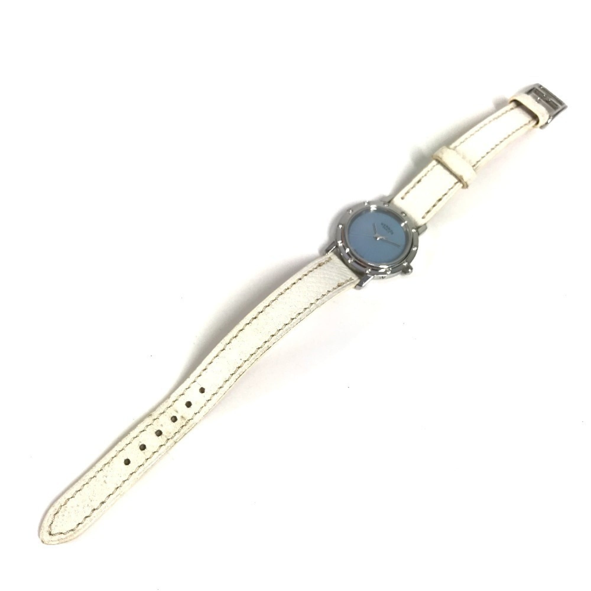 HERMES CL4.230 Clipper Nacle 12-Piece Diamond Women's Watch with Leather Strap, White Leather/Stainless Steel — Very Good