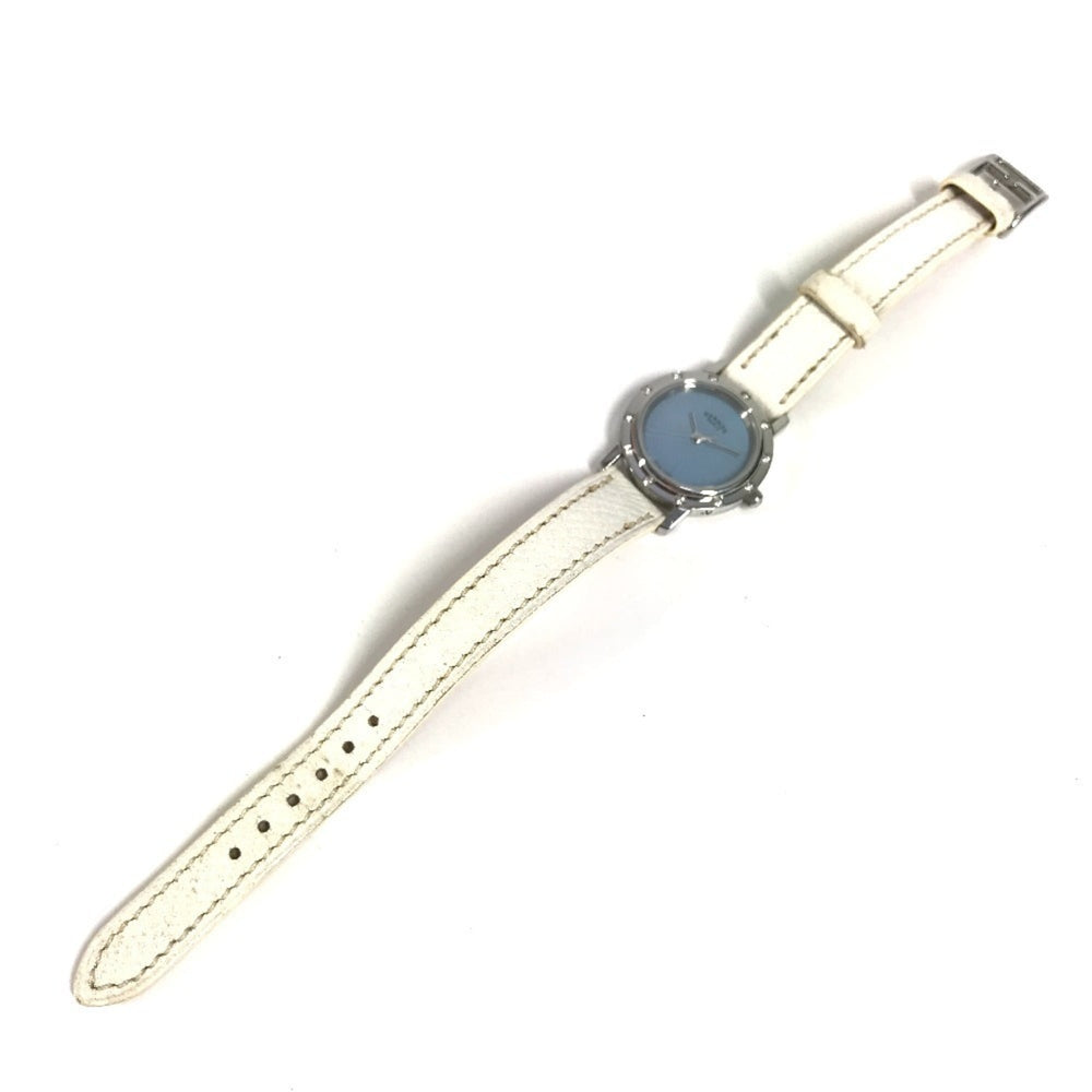 HERMES CL4.230 Clipper Nacle 12-Piece Diamond Women's Watch with Leather Strap, White Leather/Stainless Steel — Very Good