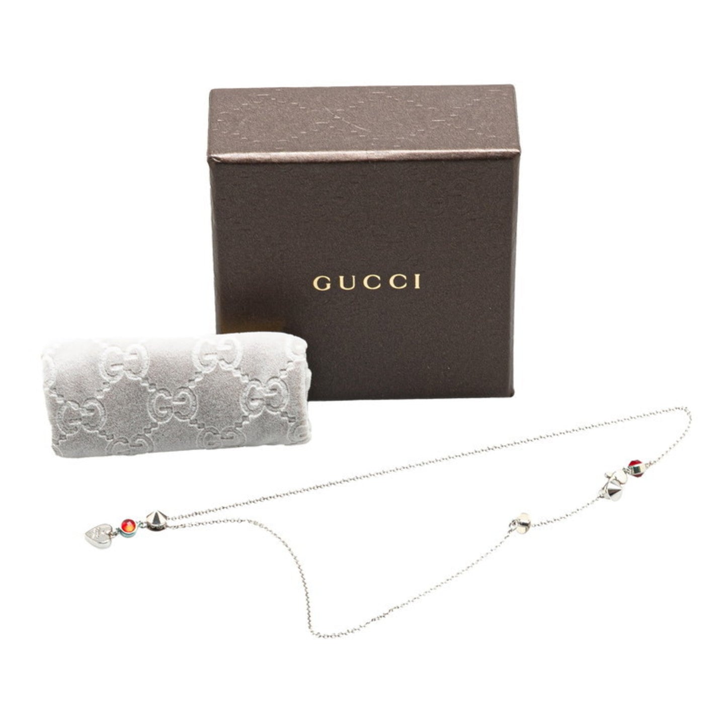 Gucci Heart Motif Pendant Necklace 325871 in Silver and Red SV925 with Colored Stones. Women's. GUCCI