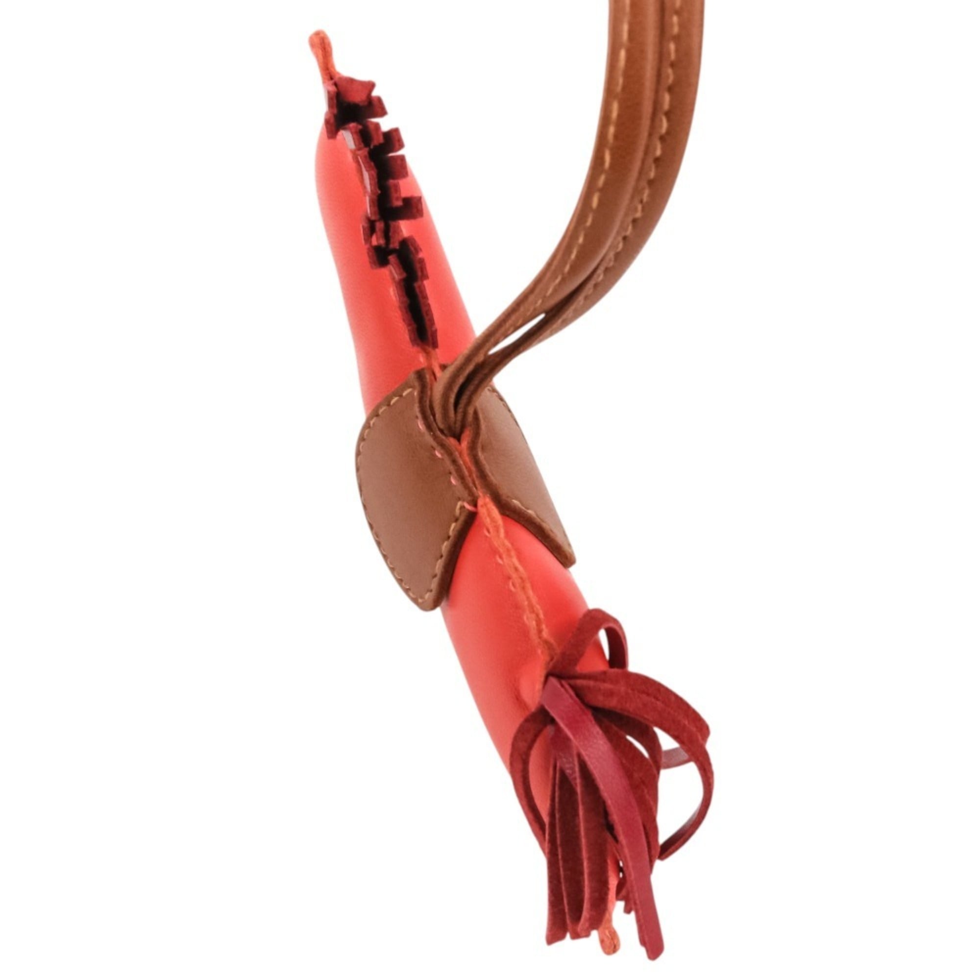 HERMES Rodeo MM Leather Accessory Bag Charm, Agneau Milo Pink Red, Women's — Like New