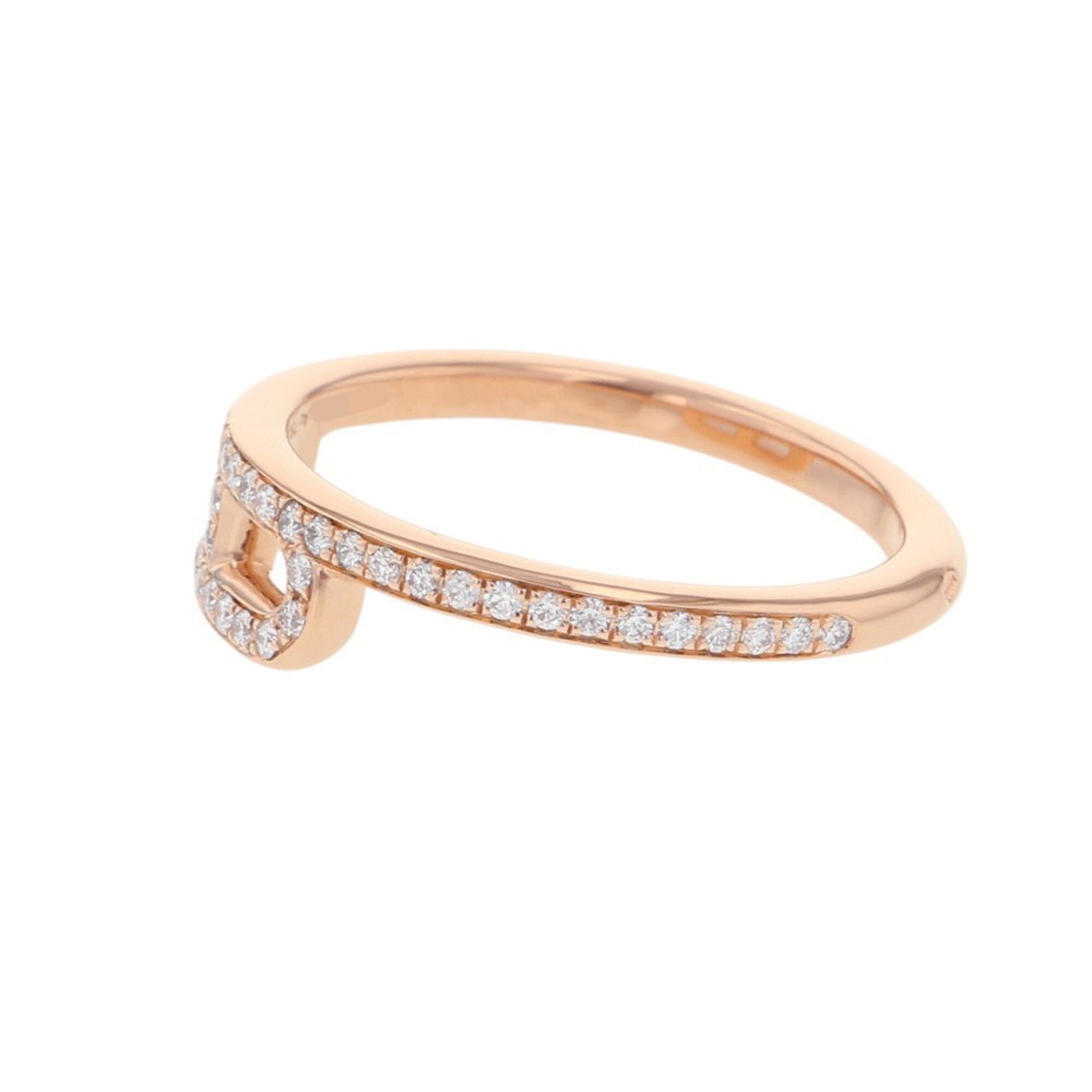 Hermes Link d'Hermès Ring, 52 Diamonds (0.22ct total), 18K Pink Gold, Ring Size 50 — Like New