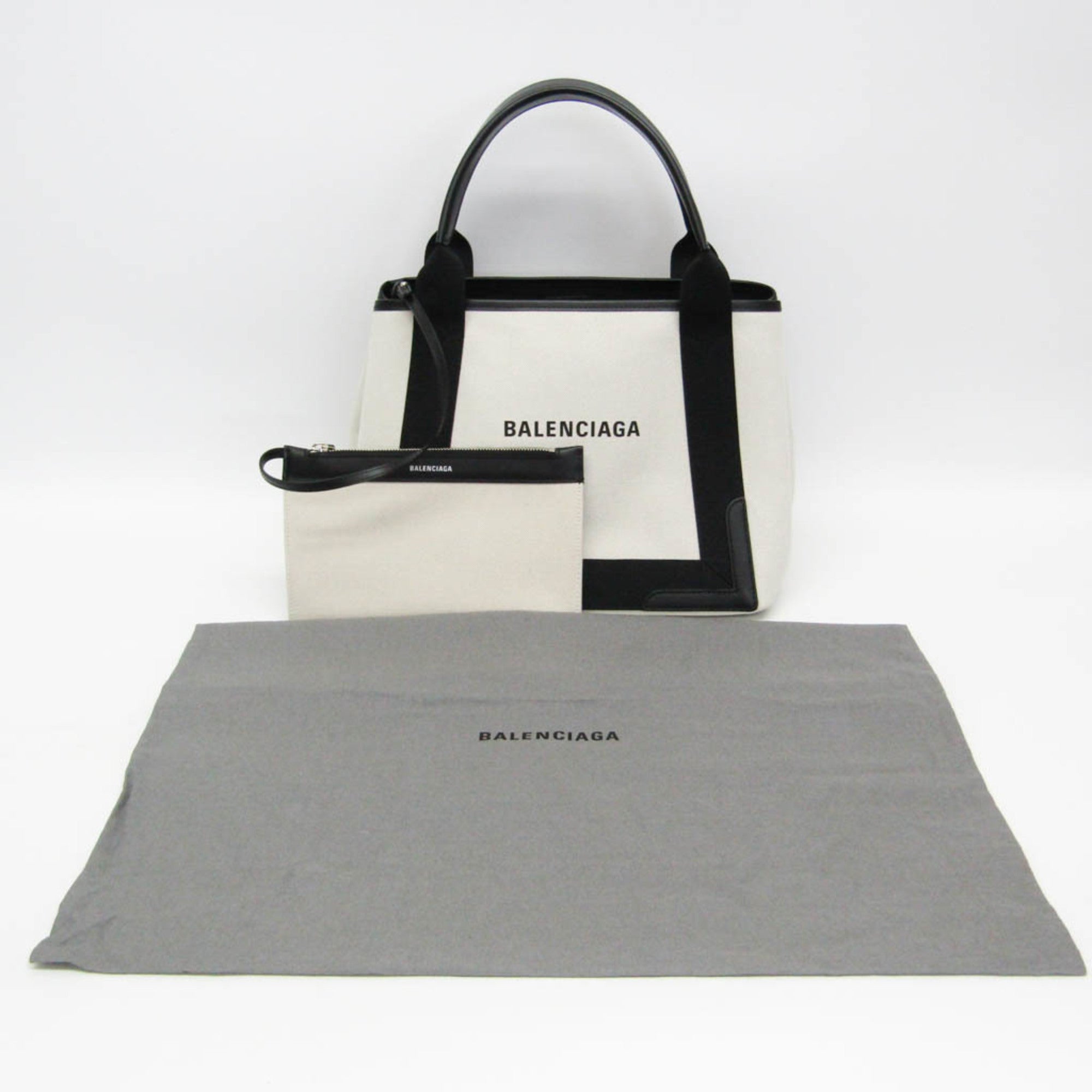 Balenciaga Navy Cabas S 339933 Women's Canvas,Leather Handbag Black,Off-white — Like New