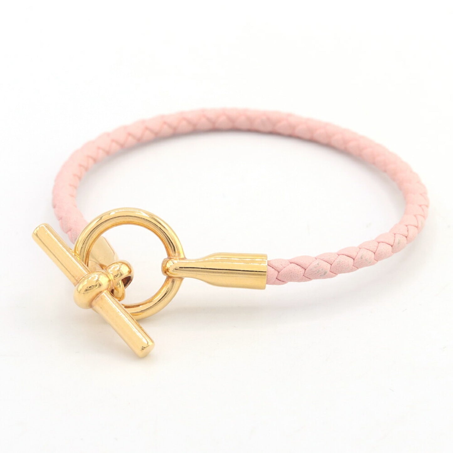 Hermes Grennan Bracelet in Pink Leather and Metal, Pink, Women's, HERMES