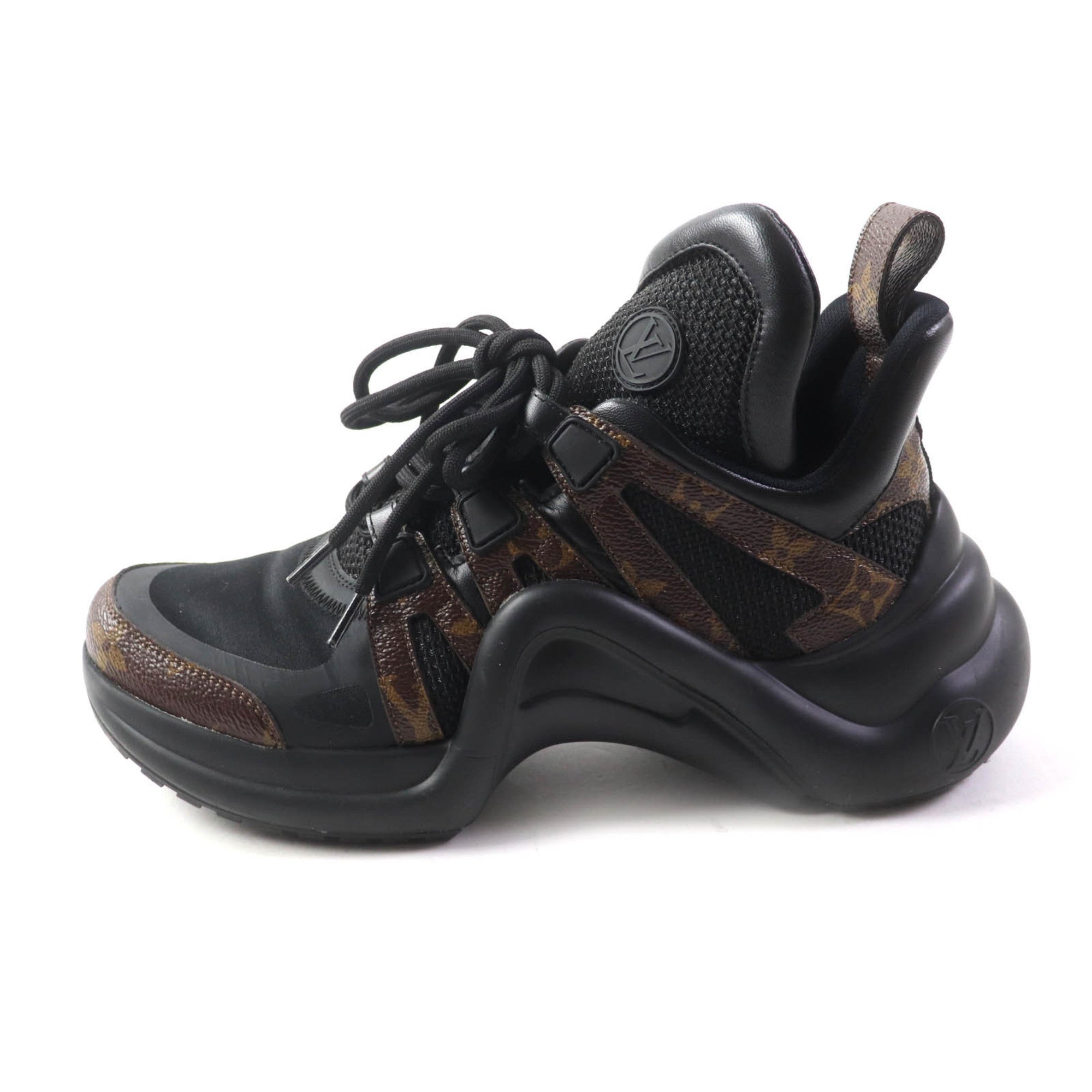 LOUIS VUITTON 1A43LE LV Arclight Line Sneakers, Noir Monogram, Lace-Up, Size 37, Comes with Dust Bag, Made in Italy, Women's