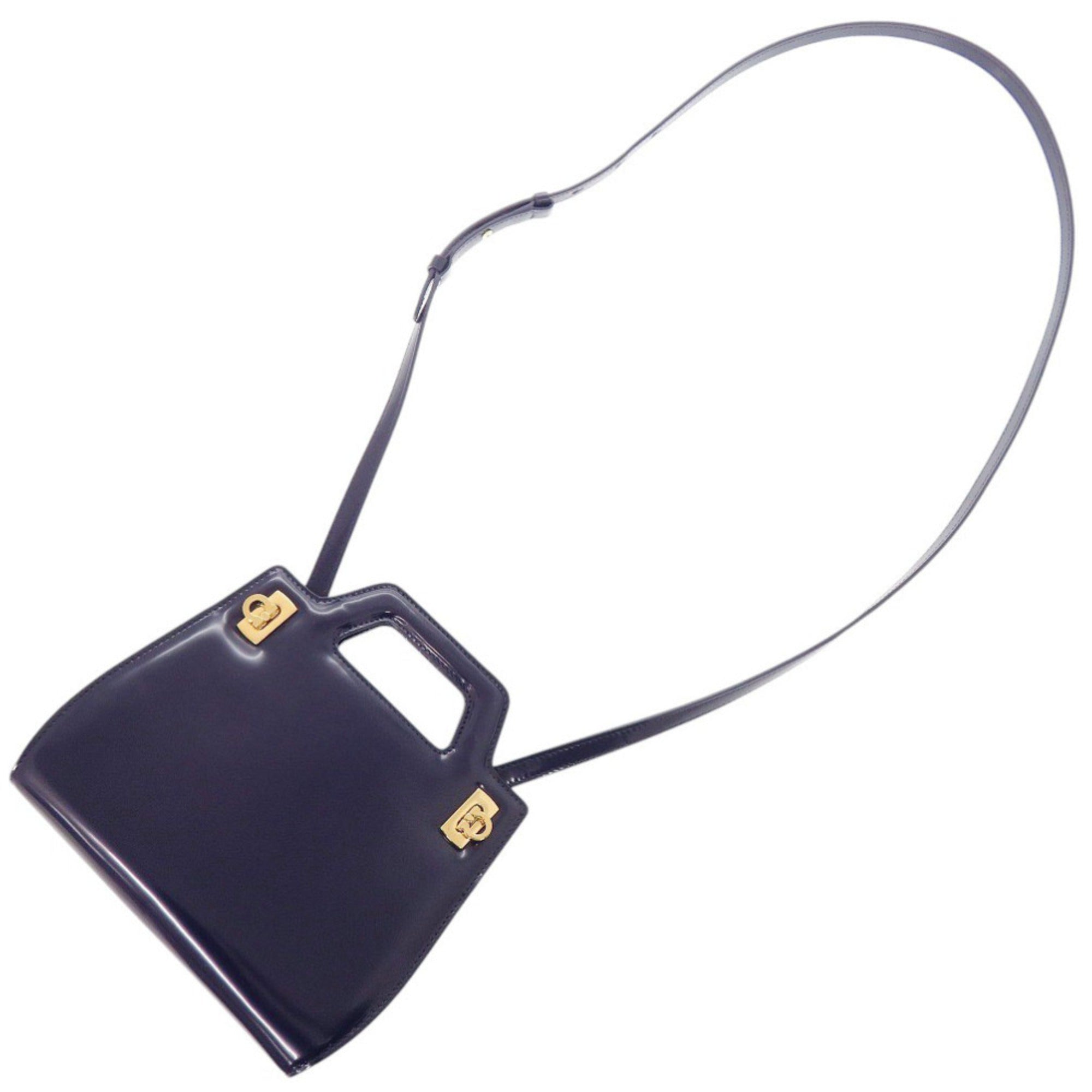 Unused Salvatore Ferragamo Wanda Mini 2WAY Gancini 213485 Calf Leather Blue Handbag 1389Salvatore — Like New