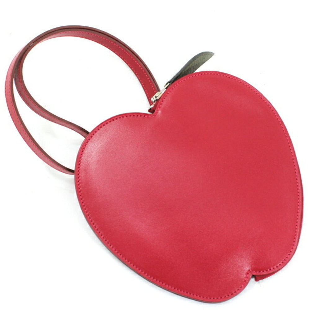 Hermès Pochette Pomme Apple Pouch with Handle, Rouge vif Tadelakt x Chevre Motif Bag, HERMES Women's T5892 — Like New