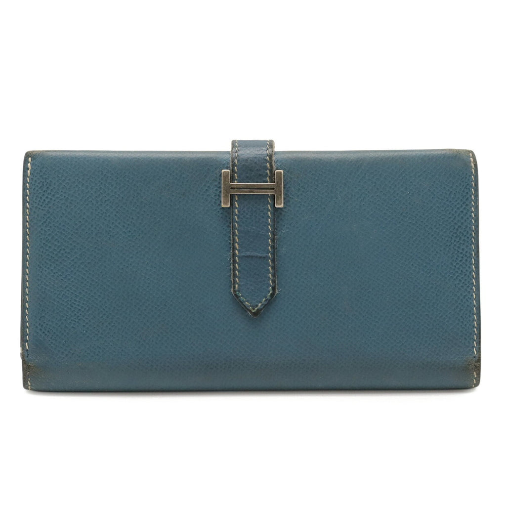 HERMES Bearn 2PLIS Dupre Tri-fold Long Wallet, Epsom Leather, Colvert Blue, G Stamp