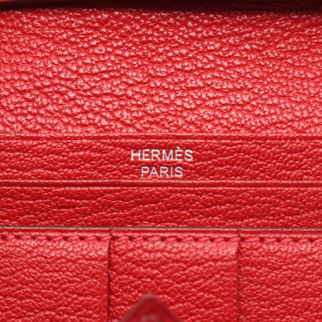 Hermes Hermès Bearn Soufflet bifold long wallet, leather, Chevre, women's, pink and red, Rouge Casac