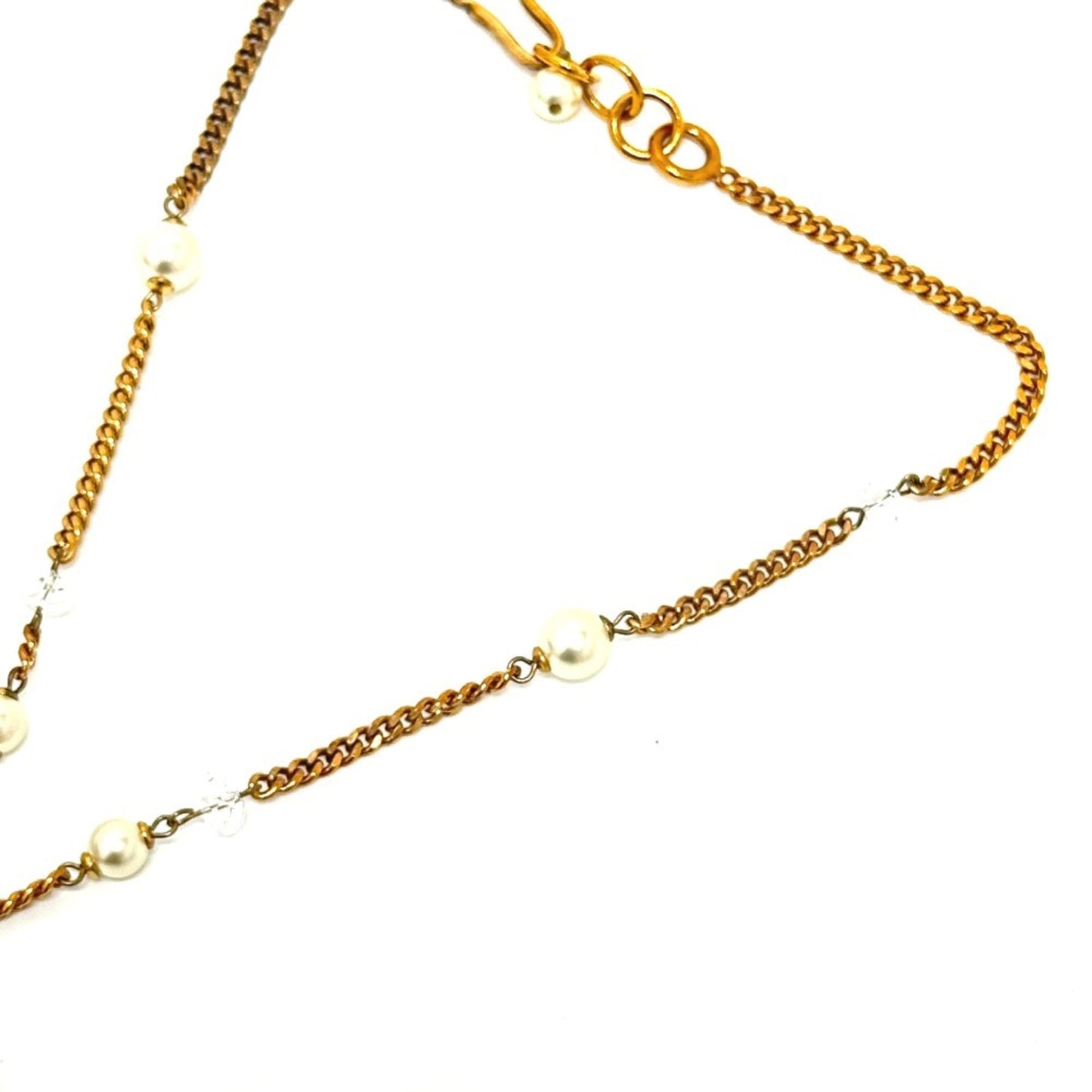 CHANEL 05P Coco Mark Fake Pearl Chain Necklace Metal Women's Gold