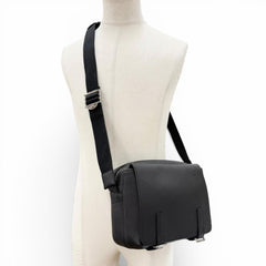 LOEWE B553A72X22 Leather Anagram Logo Military Messenger Shoulder Bag, Black, XS, Made in Portugal, Men's, with Dust Bag — Like New