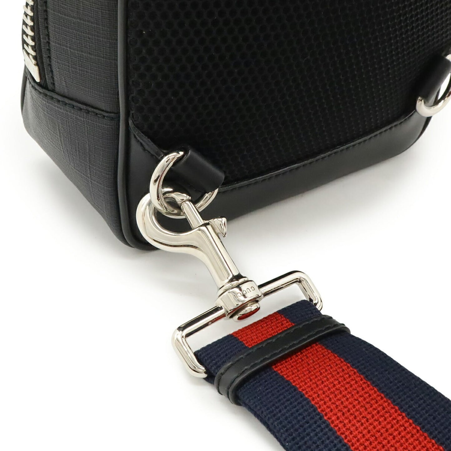 GUCCI GG Supreme Web Stripe Bag, Body Sling Shoulder PVC Leather, Black, Gray, 478325