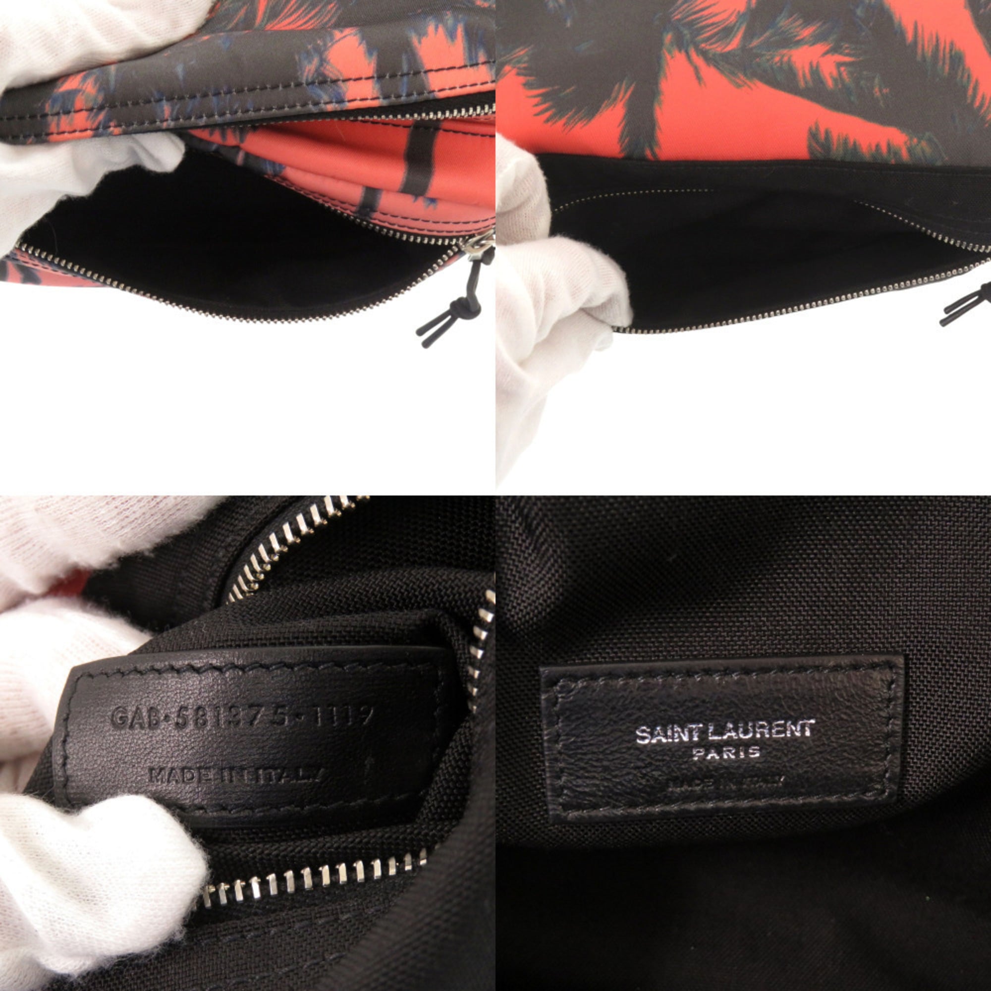 Excellent condition Saint Laurent Paris palm tree print 581375 nylon pink and orange body bag 0529
