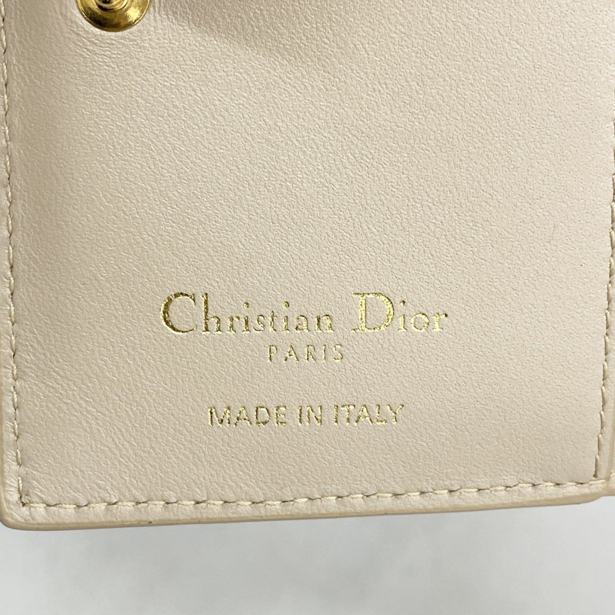 Christian Dior Caro Leather Wallet, Beige, Women's