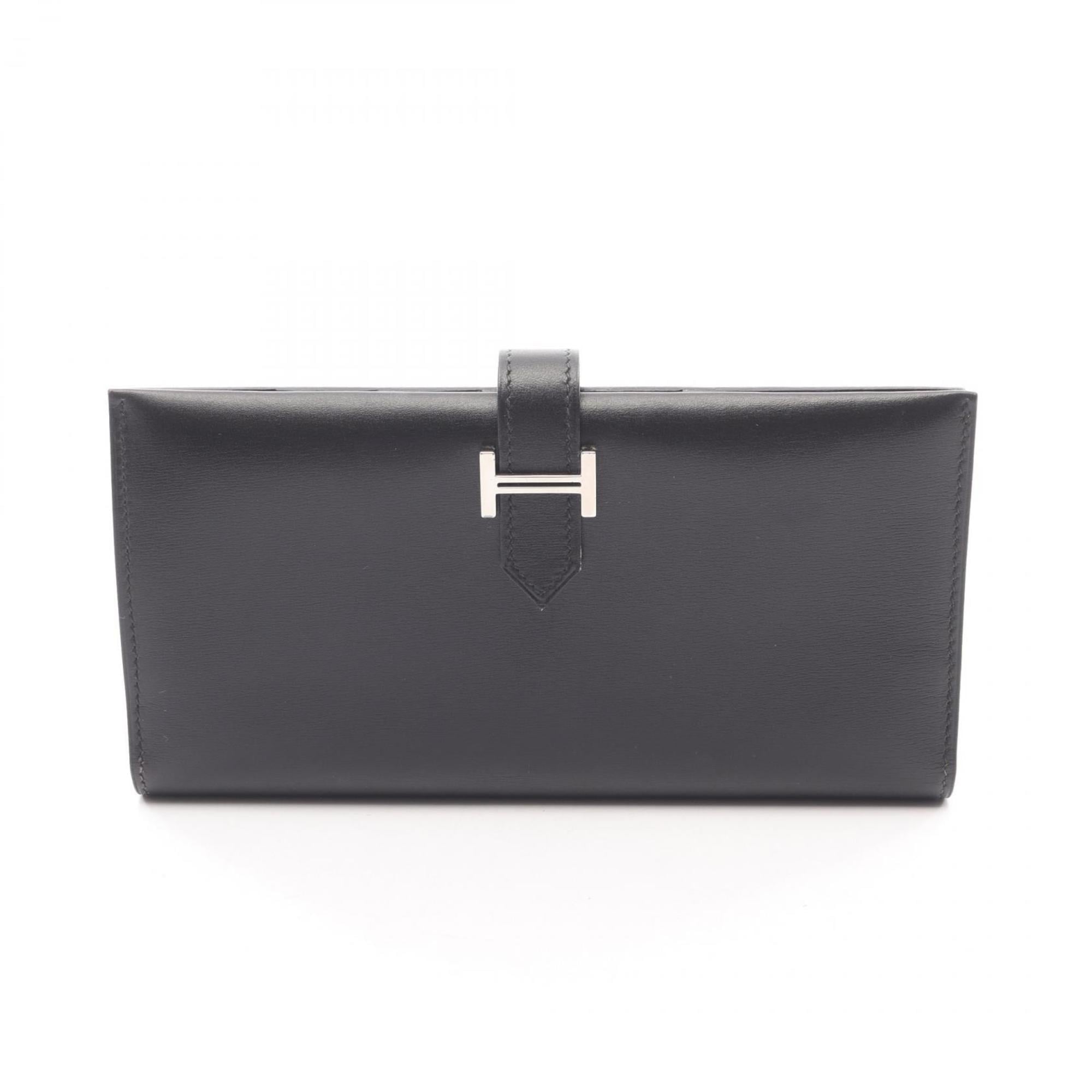 Hermes Hermès Bearn Soufflet Bi-fold Long Wallet in Calfskin Box Calf Leather, Black