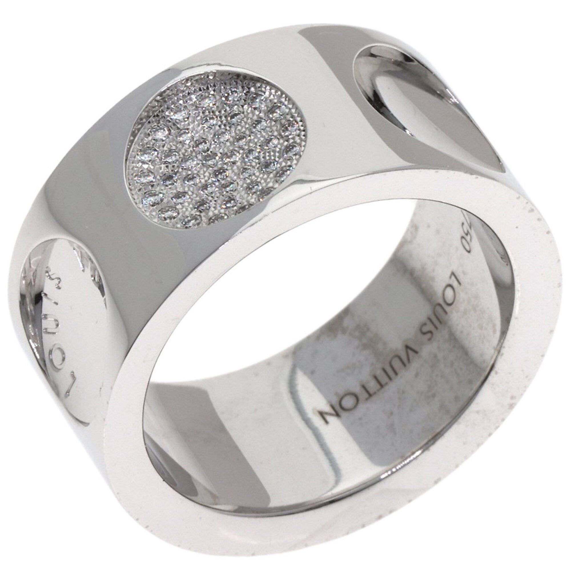 Louis Vuitton Grand Bague Empreinte Diamond Ring #53, 18K White Gold, Women's — Like New
