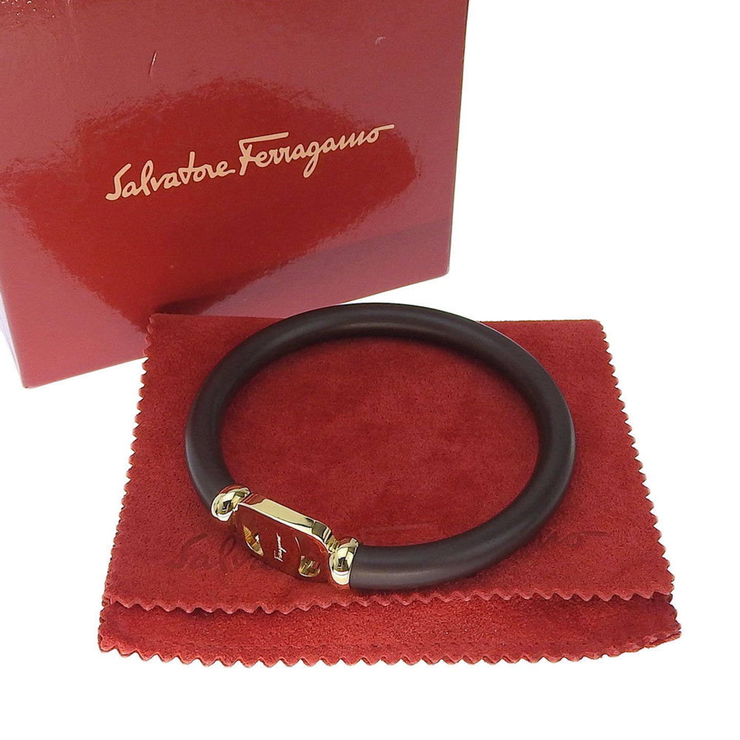 Salvatore Ferragamo Vara Bangle GP Leather Brown