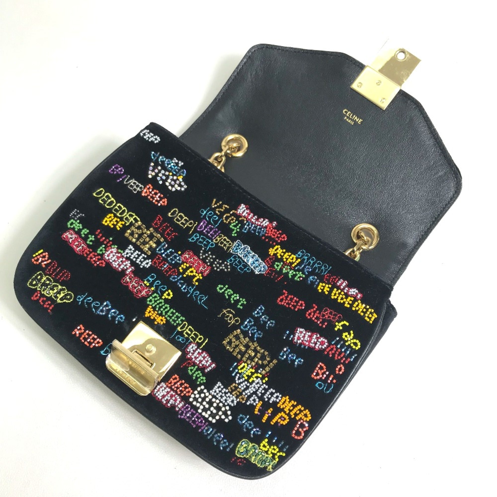 CELINE Small C Bag Chain Shoulder Bag Black x Multicolore — Like New
