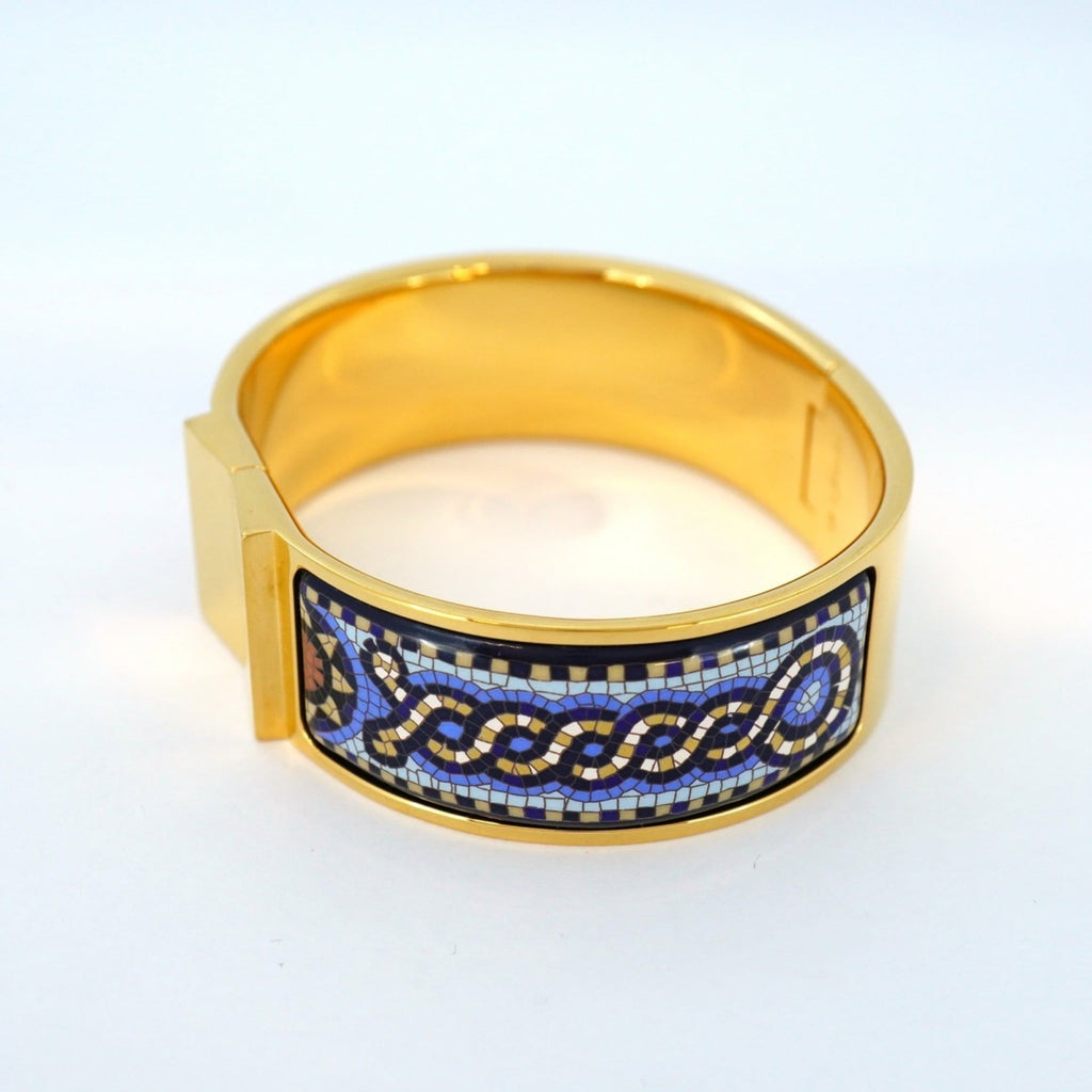 Hermes Bangle, GM Glazed, Roque, GP Plated, Cloisonné, Gold, Blue, Men's/Women's