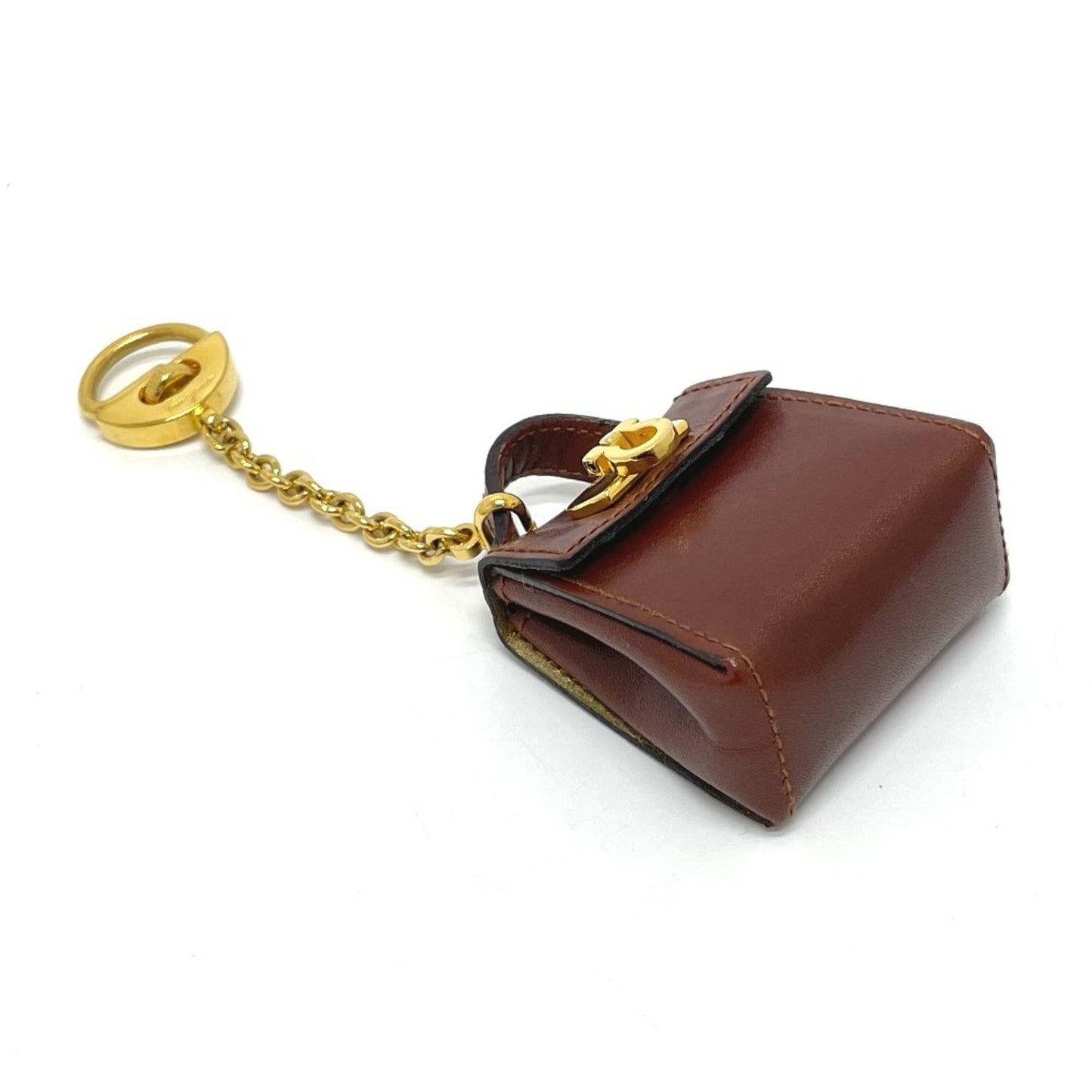 Salvatore Ferragamo Bag Motif Gancini Charm Leather Ladies Brown x Gold Hardware