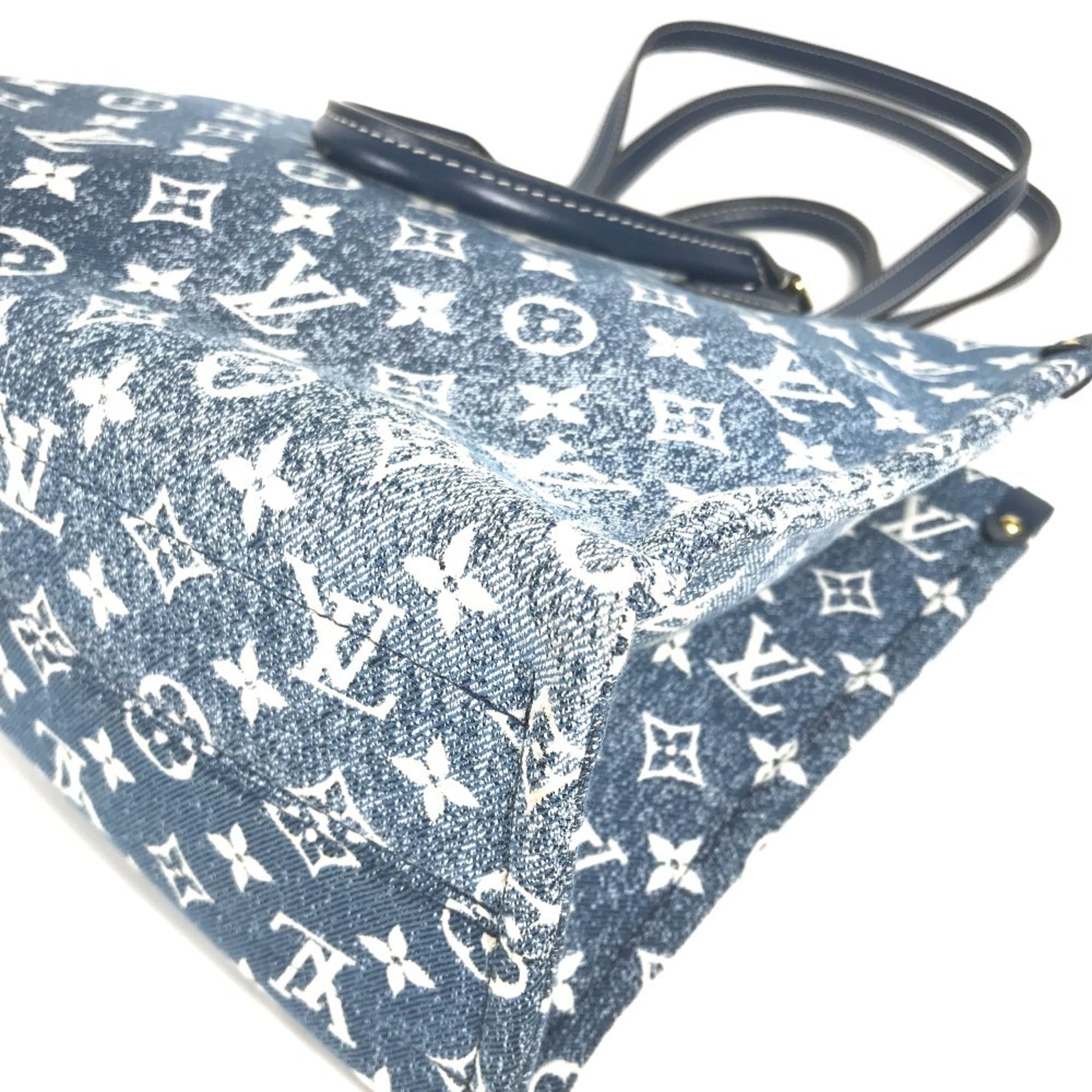 LOUIS VUITTON M59608 Monogram Denim Jacquard On the Go MM Bag Tote Shoulder Canvas Leather Women's Marine Blue D-240804-17 — Like New