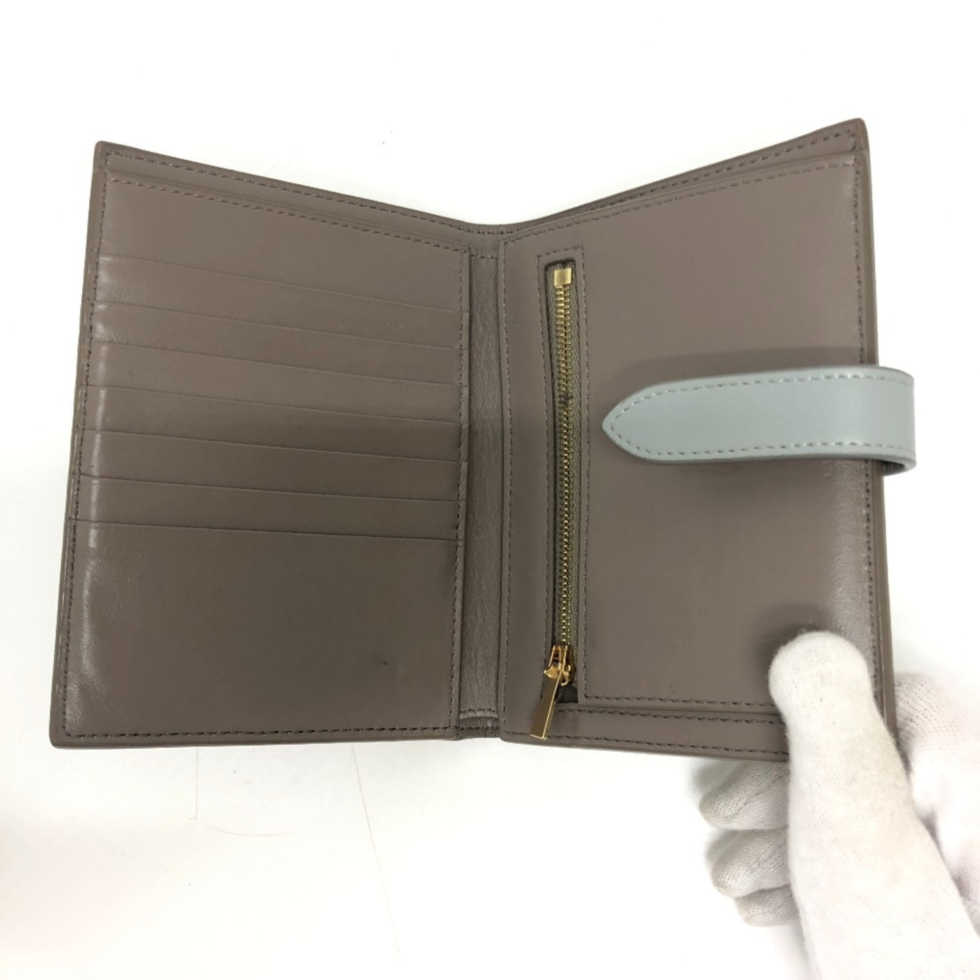 CELINE 10B643BRU Two-Tone Medium Strap Wallet, Compact Bi-fold Leather, Women's, Gray