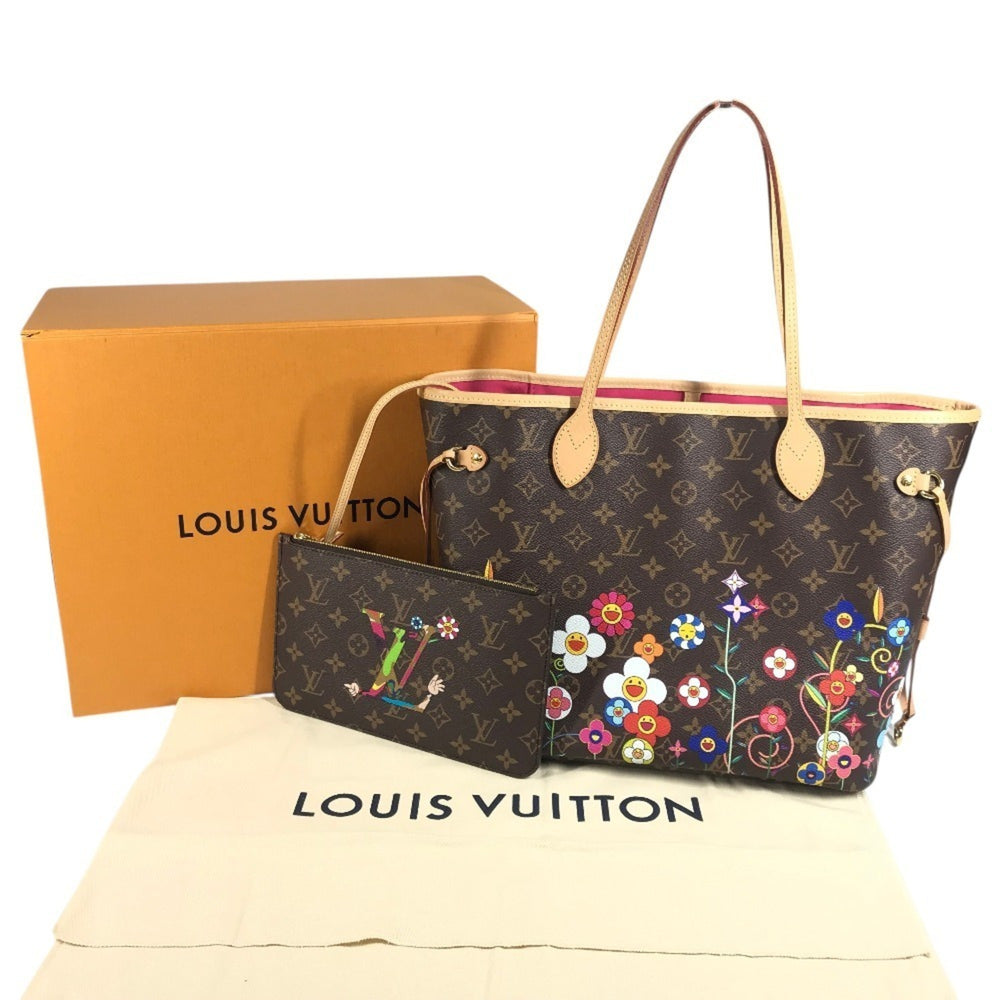 LOUIS VUITTON M13271 LV x TM Takashi Murakami Superflat Neverfull MM Bag Tote Shoulder Handbag with Pouch Monogram Canvas Men's Women's Brown — Like New