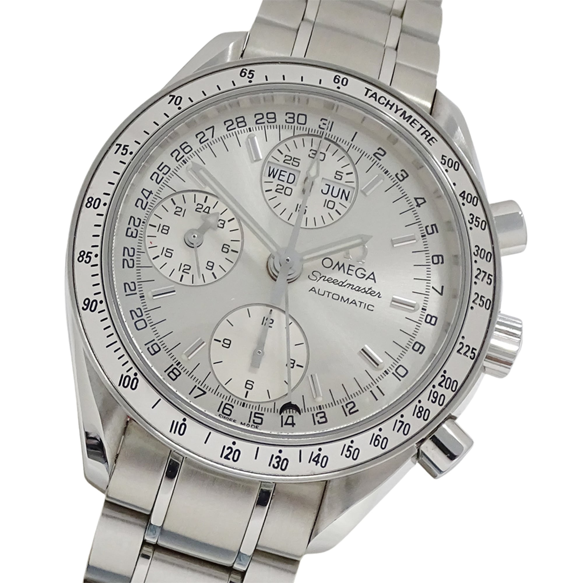 Omega Speedmaster 3523.30 Men's Watch, Brand Name, Triple Calendar, Automatic Winding, Stainless Steel (SS), Silver — Good