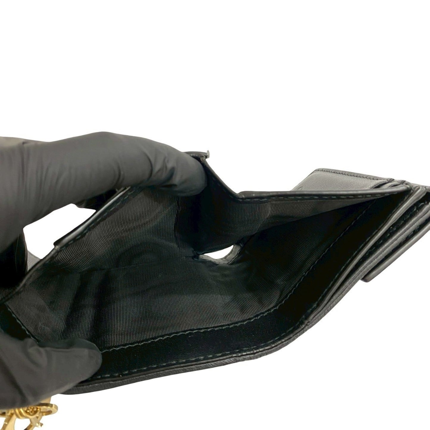 Christian Dior Lady Lotus Cannage Leather Tri-fold Wallet in Black 46865