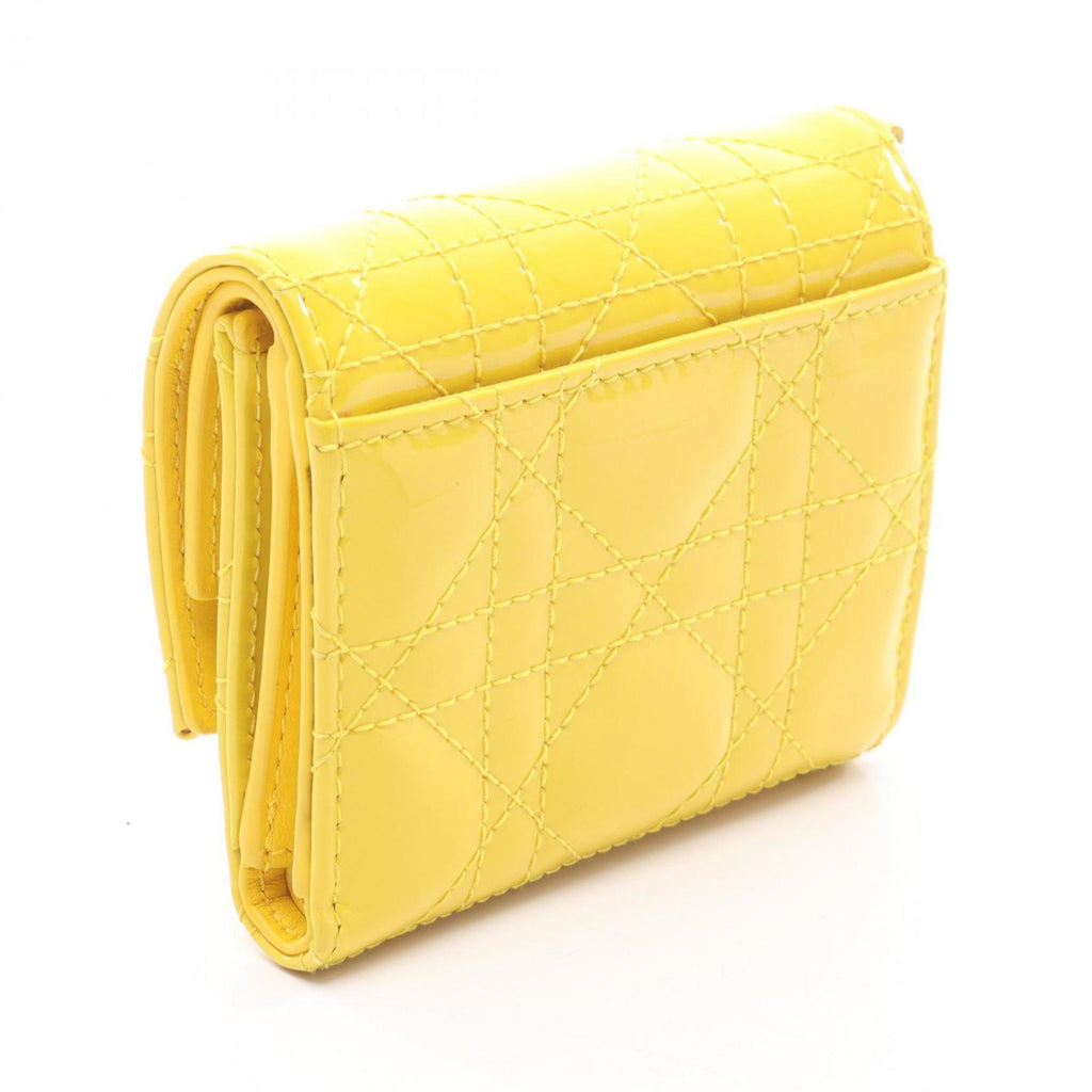 Christian Dior Dior Lady Lotus Wallet, Tri-fold Patent Leather, Women's, Yellow, S0181OVRB